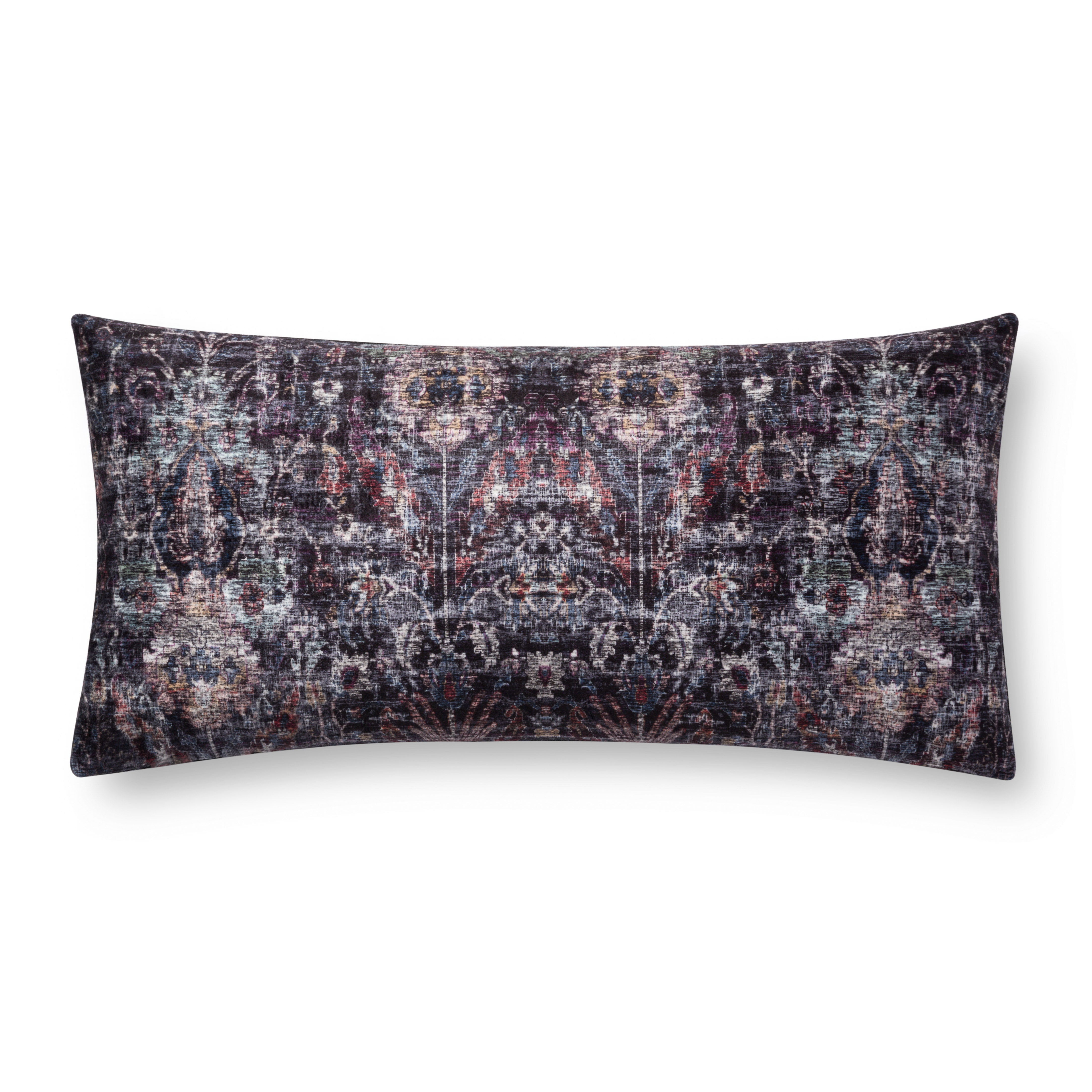 Loloi P0686 Black/Multi 12" x 27" Cover with Down Pillow