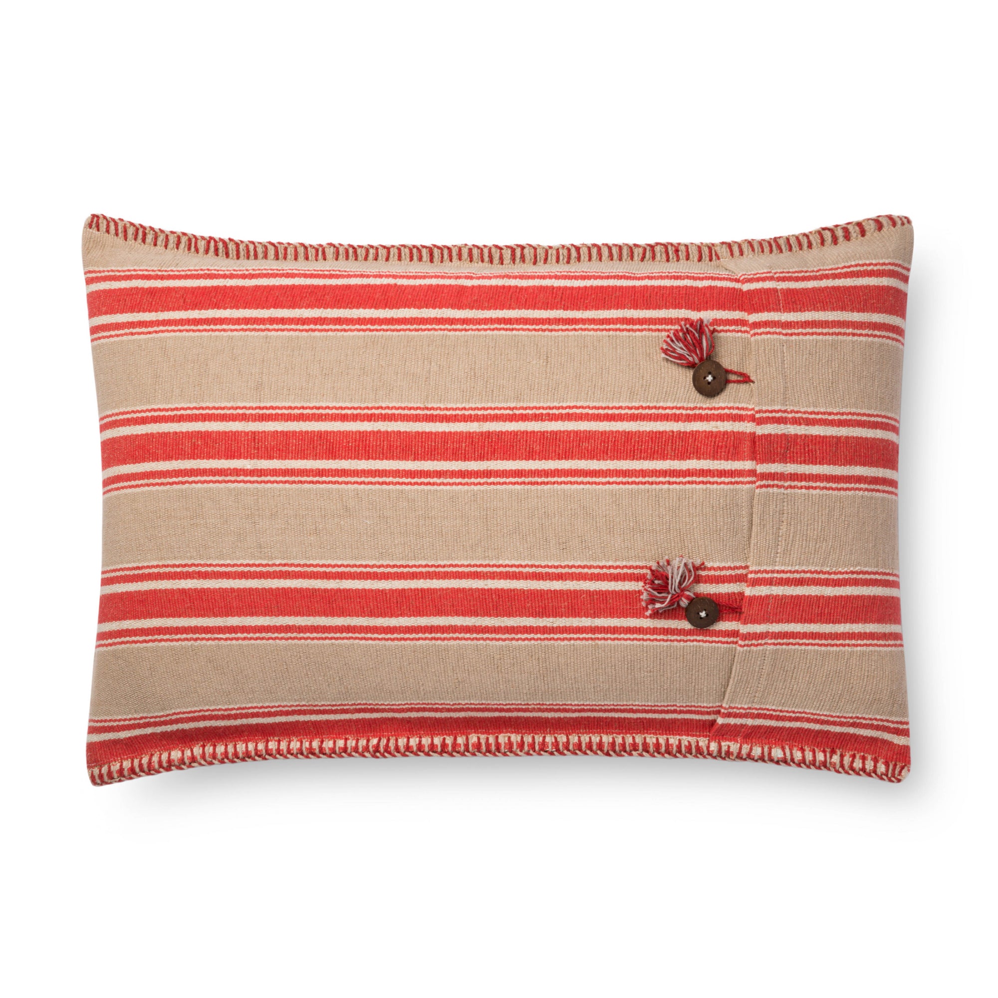 Loloi P0718 Red/Natural 16" x 26" Cover with Down Pillow