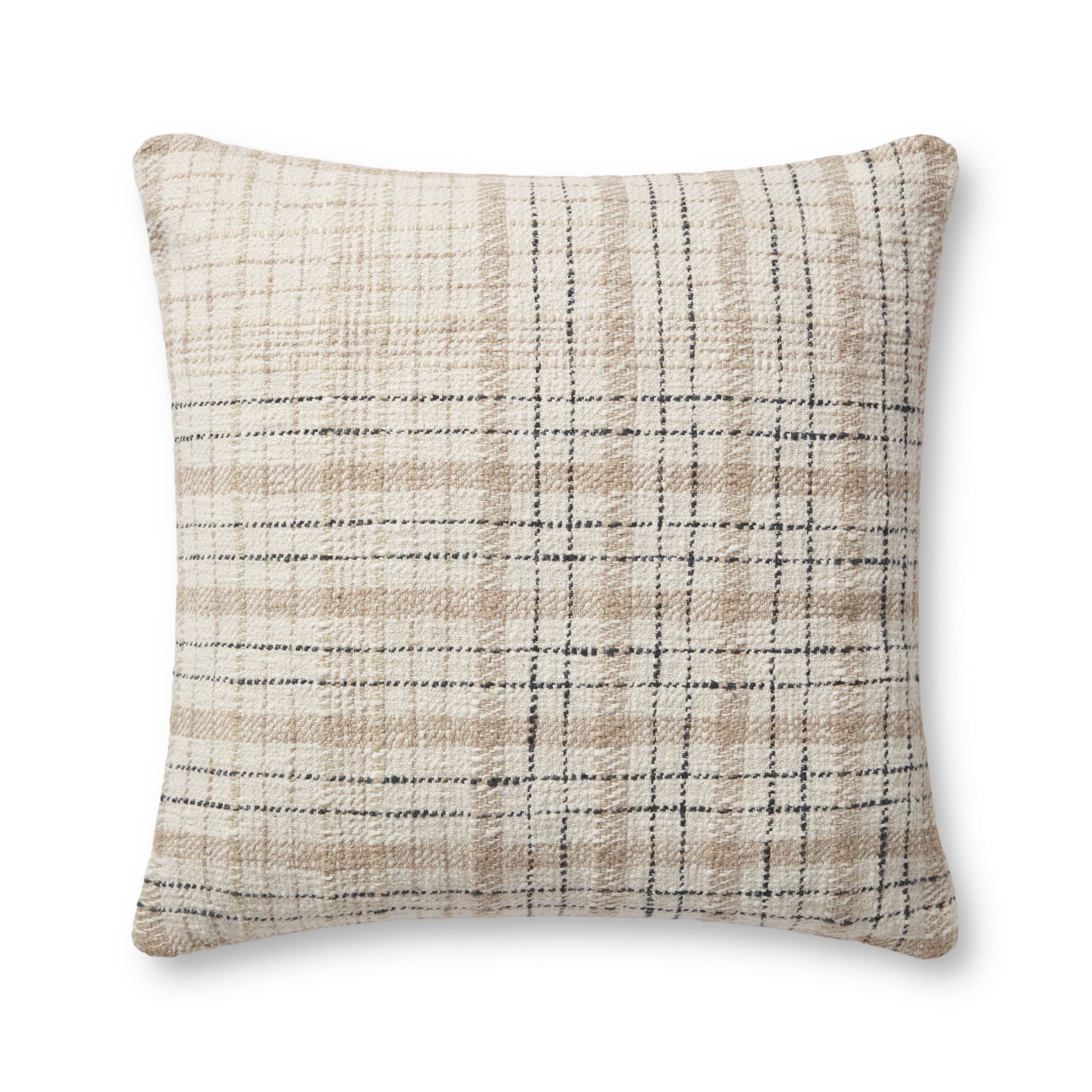 Chris Loves Julia x Loloi Cricket Beige /Black 22'' x 22'' Cover with Down Pillow