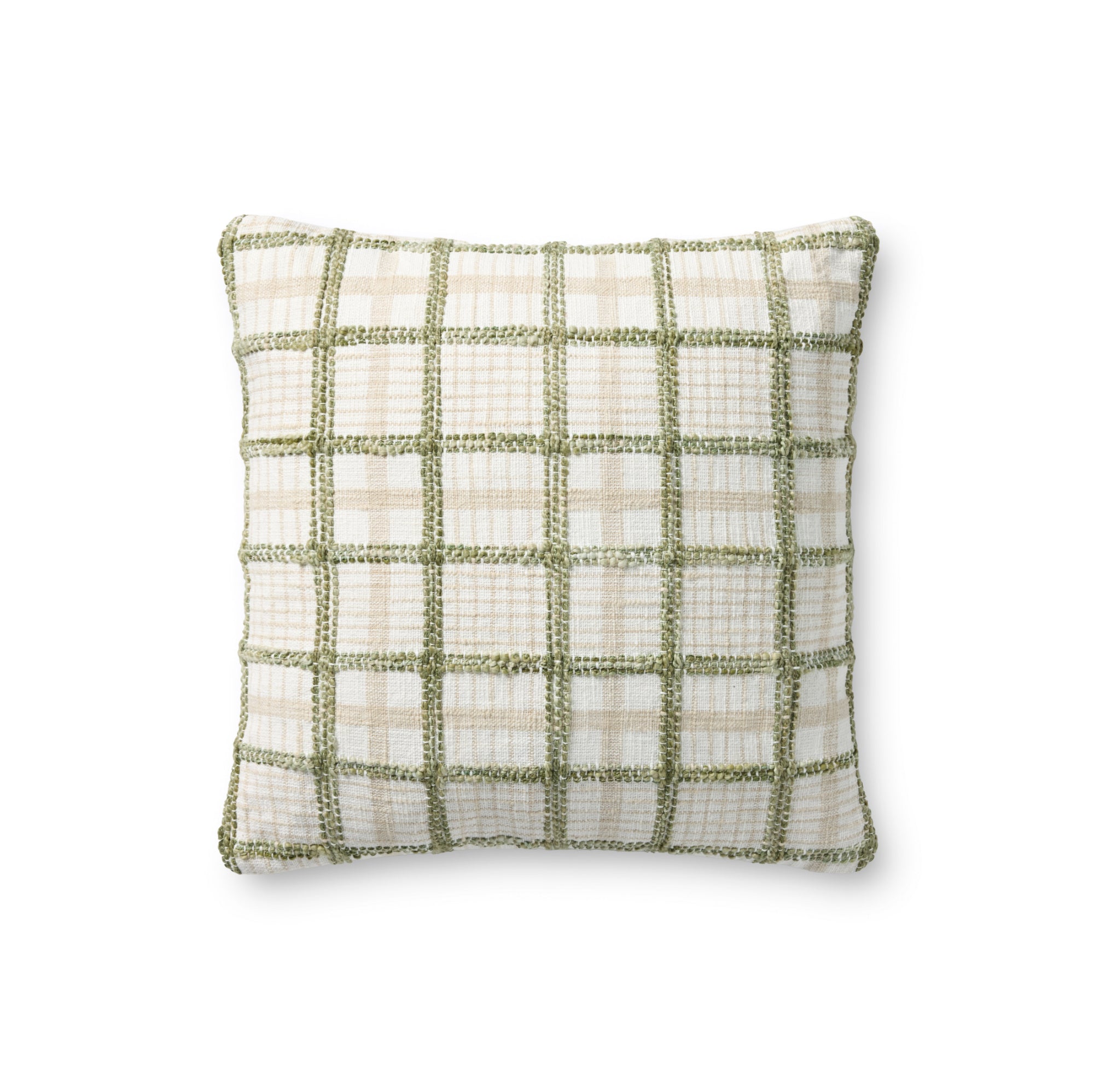 Chris Loves Julia x Loloi Norman Ivory/Green 18" x 18" Cover with Down Pillow