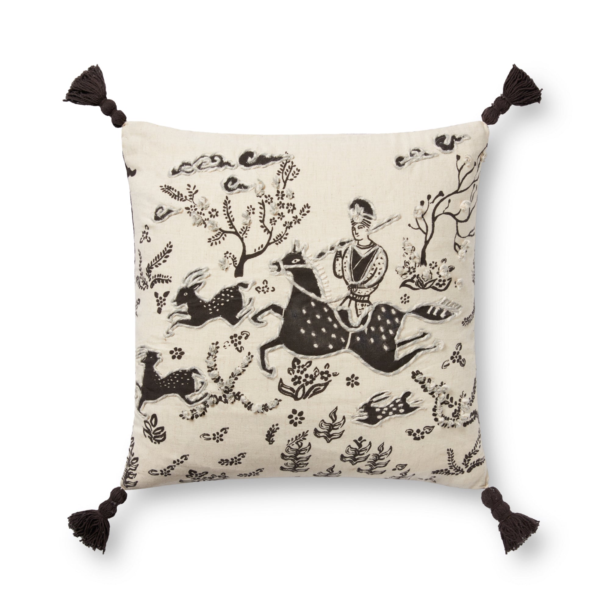 Loloi PLL0025 Ivory/Black 18" x 18" Cover with Down Pillow