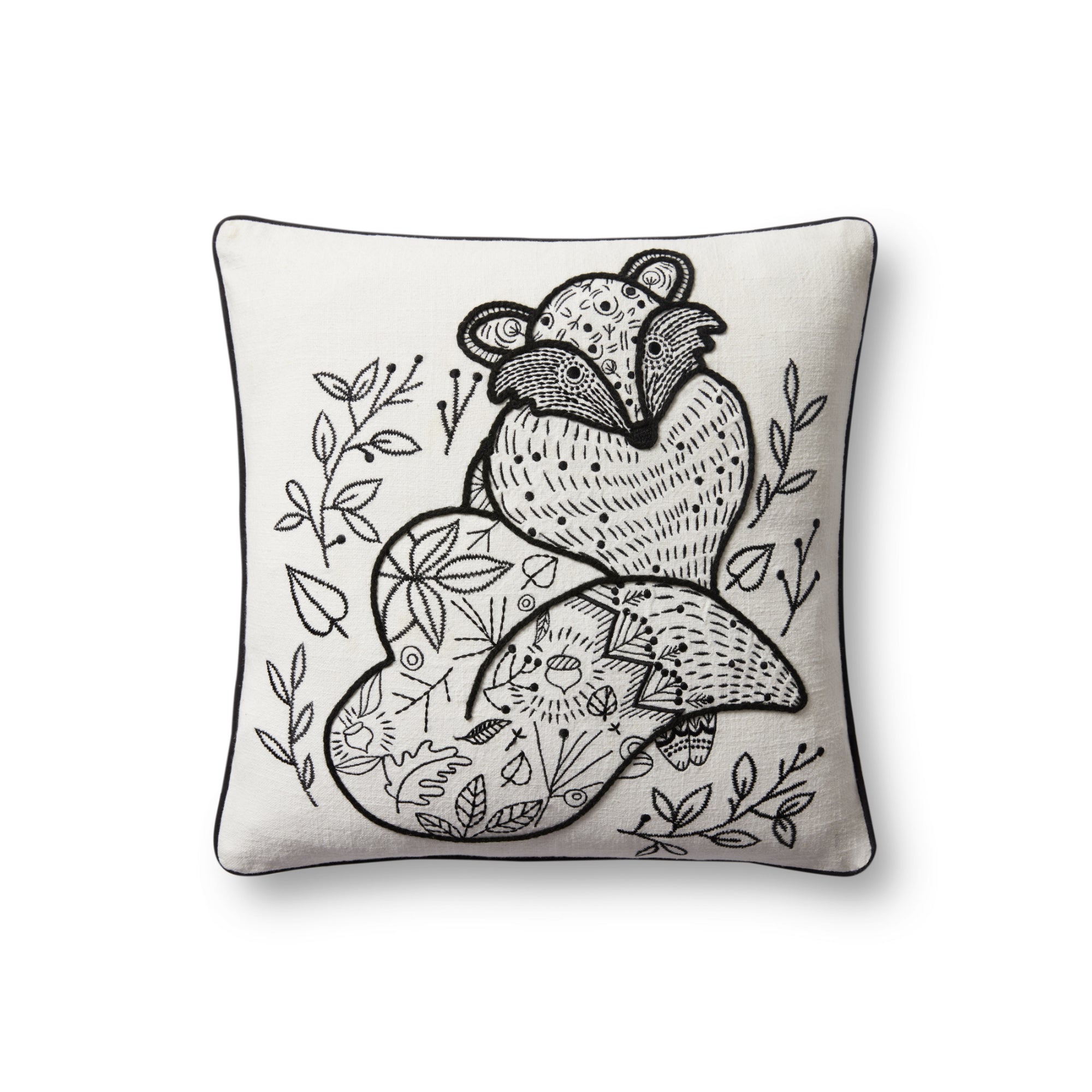 Loloi PLL0030 Black/Natural 18" x 18" Cover with Down Pillow