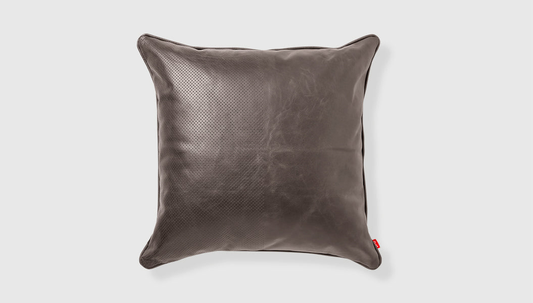 Duo Pillow Saddle Grey Leather/ Stockholm Graphite / 20x20Pillow Gus* Saddle Grey Leather/ Stockholm Graphite 20x20 Four Hands, Mid Century Modern Furniture, Old Bones Furniture Company, Old Bones Co, Modern Mid Century, Designer Furniture, https://www.oldbonesco.com/