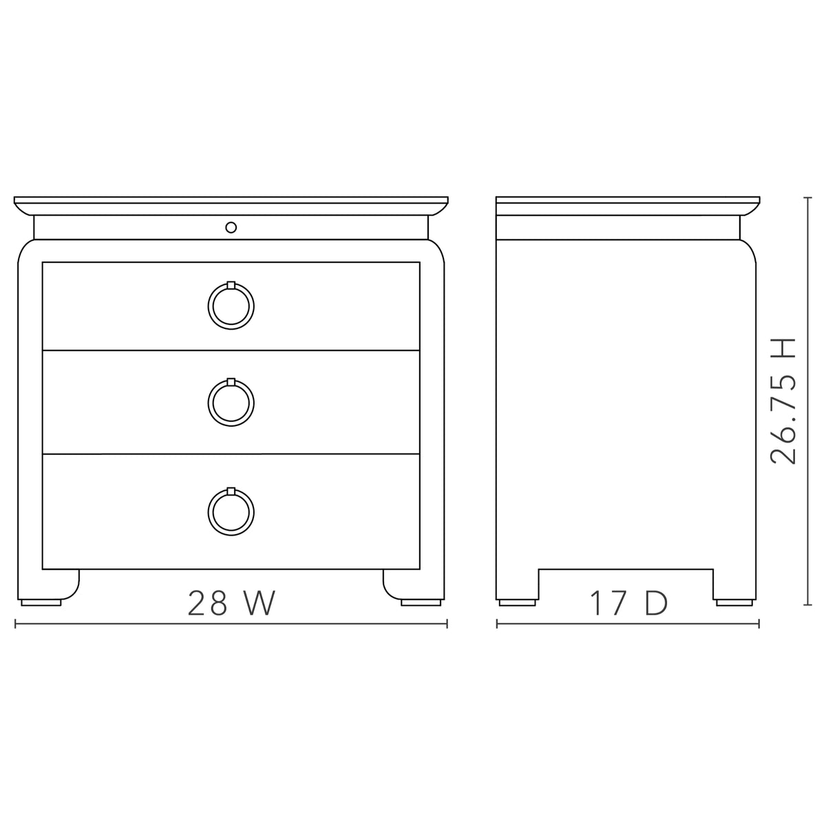 Elina 3-Drawer Side Table with Glass Top