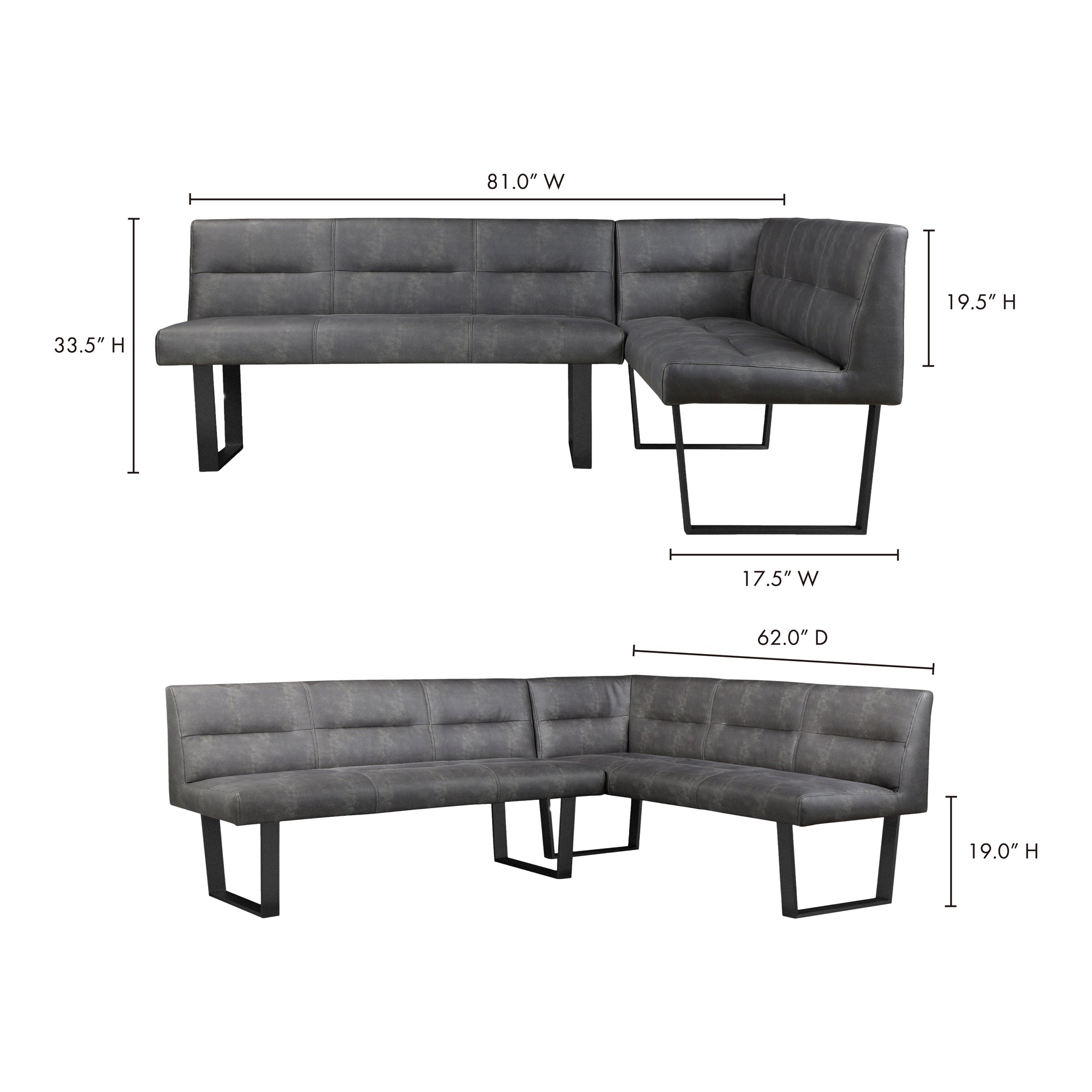 Hanlon Corner Bench Dark Grey Dining Benches Moe's Four Hands, Mid Century Modern Furniture, Old Bones Furniture Company, Old Bones Co, Modern Mid Century, Designer Furniture, Furniture Sale, Warehouse Furniture Sale, Hanlon Corner Bench Dark Grey Sale, https://www.oldbonesco.com/