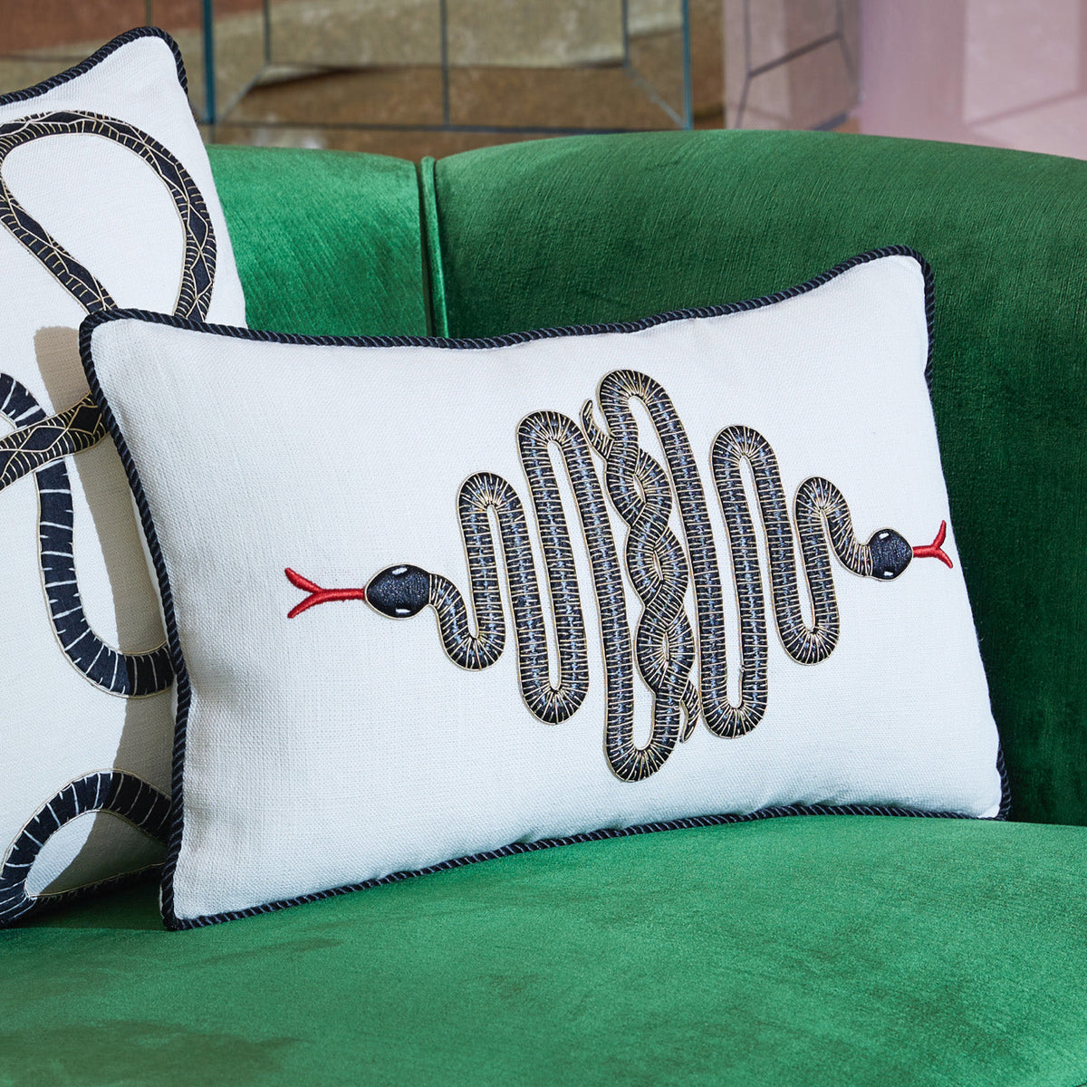 Snake Embroidered Pillow