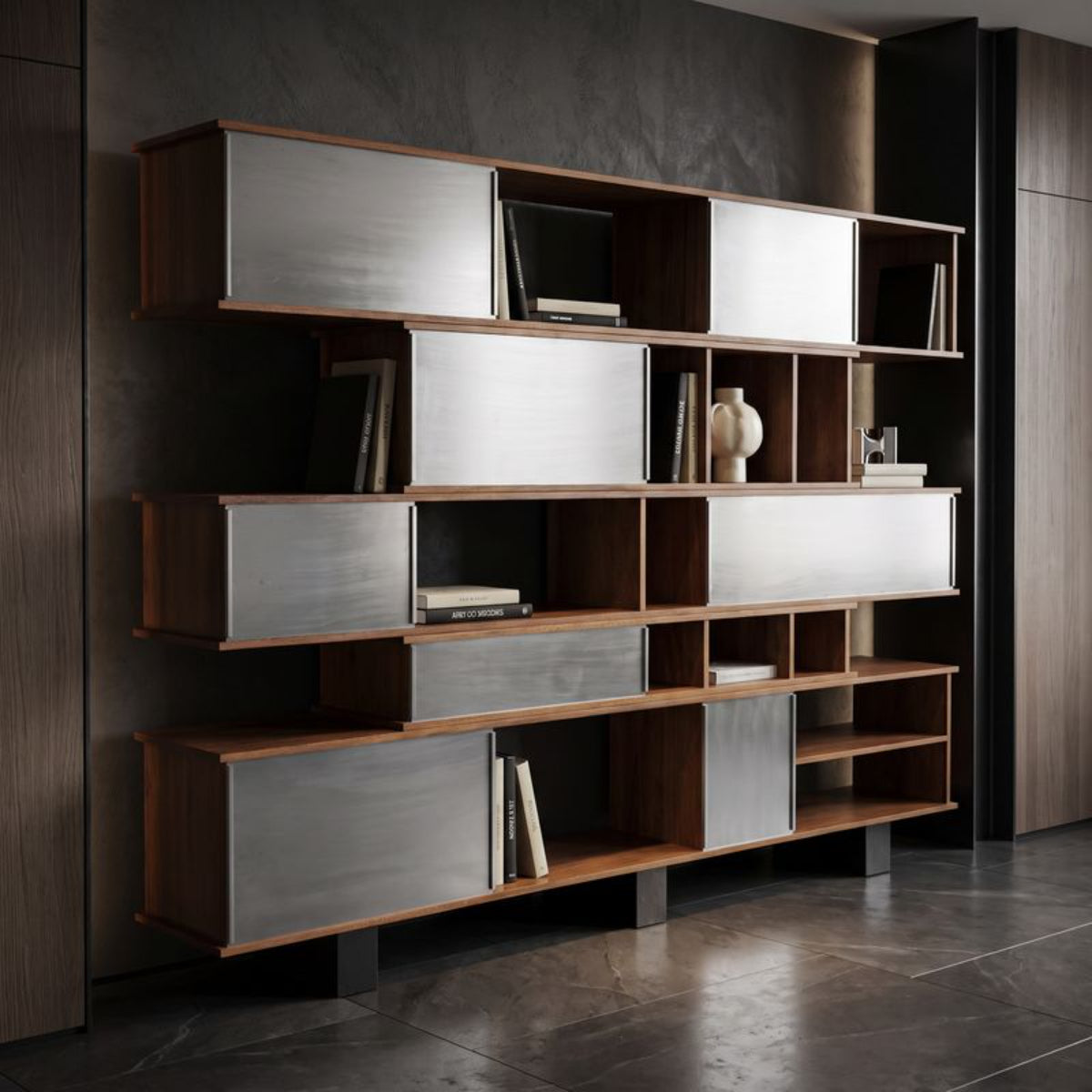 Cyrus Shelving with Aluminum Panels by Noir