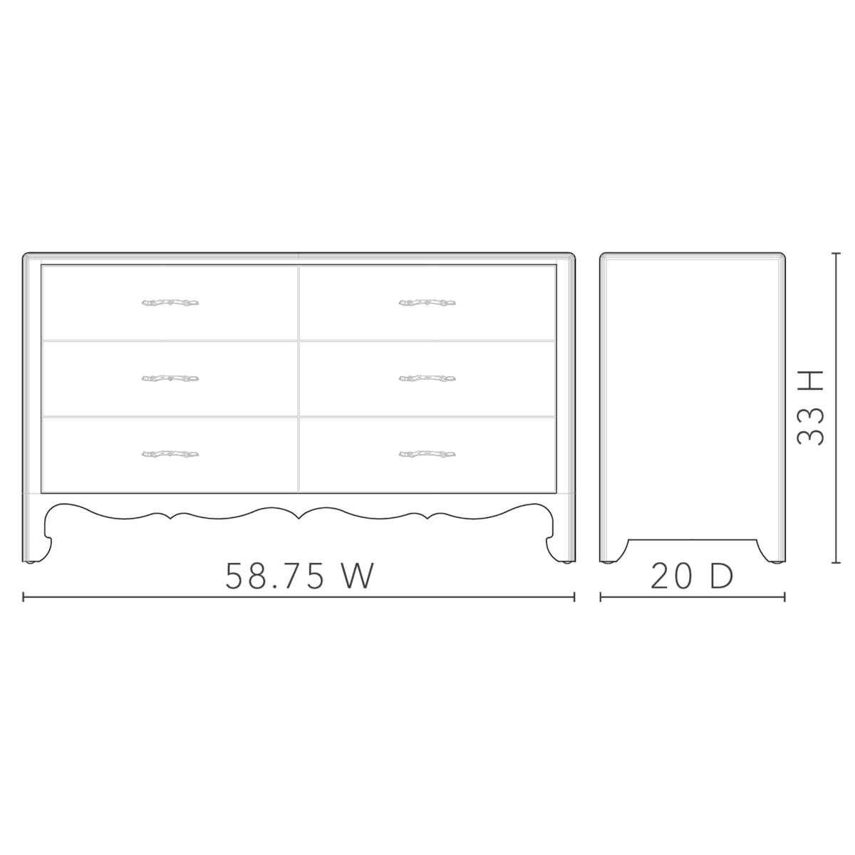 Gianna Extra Large 6-Drawer with Glass Top