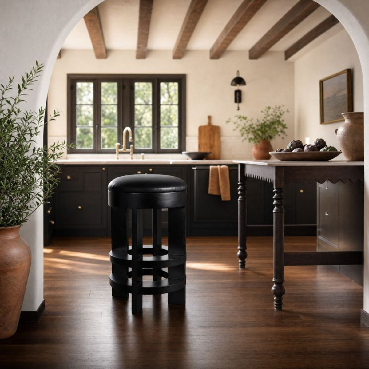 Berlin Counter Stool with Swivel Leather Seat