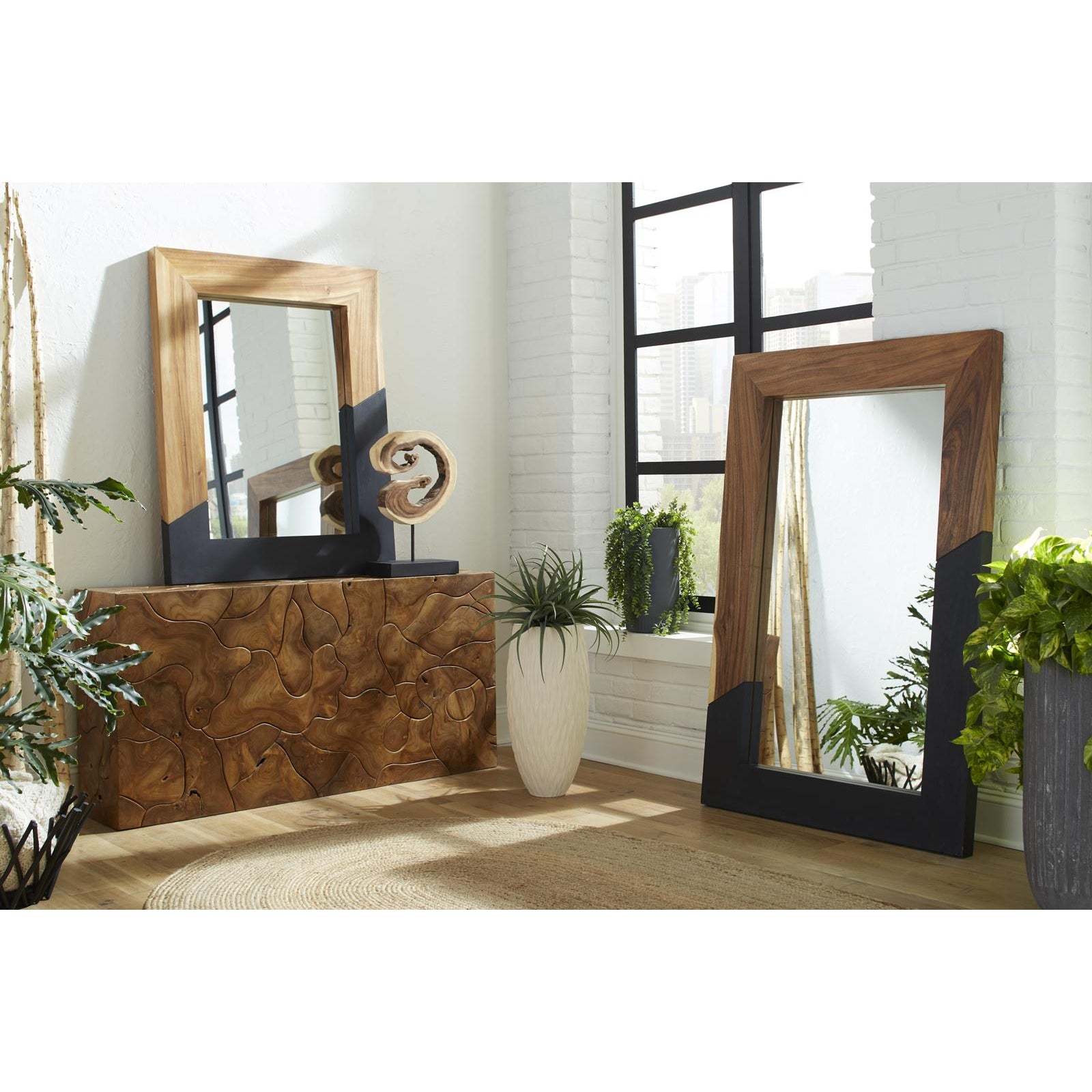 Teak Slice Console Table
