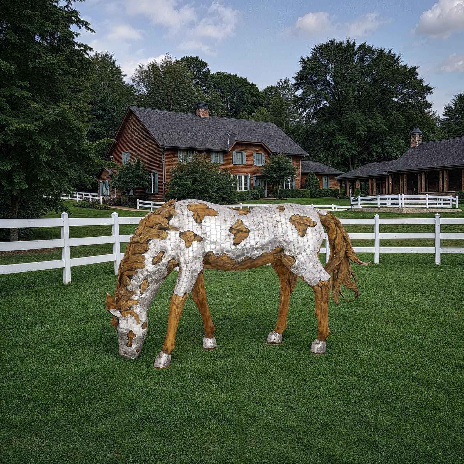 Mustang Grazing Horse Armored Sculpture