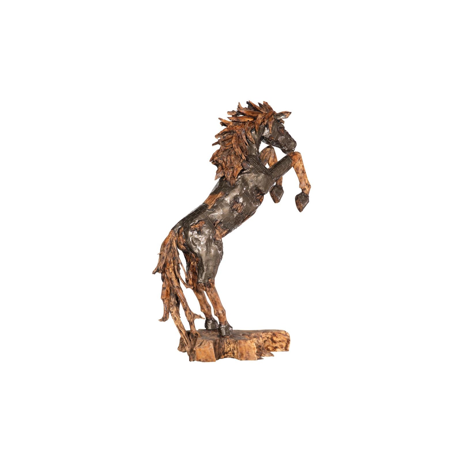 Mustang Rearing Horse Armored Sculpture - Natural Bronze