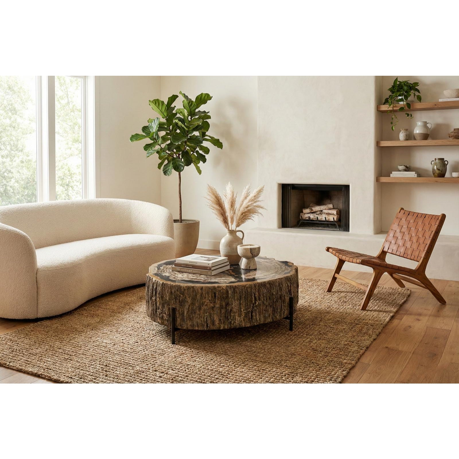Chaka Petrified Coffee Table with Black Legs