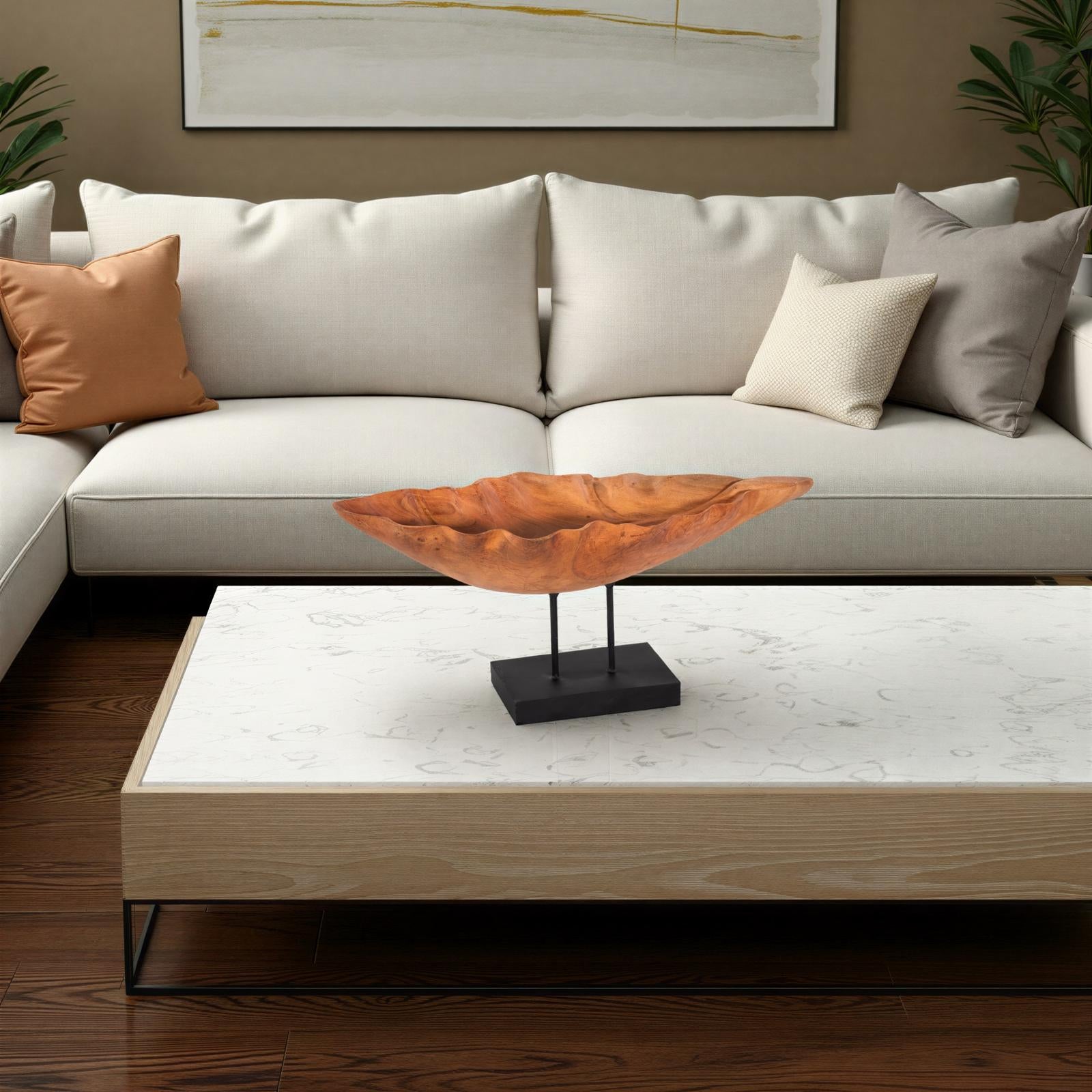 Carved Leaf Sculpture on Stand