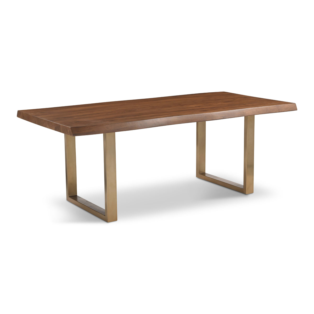 Brooks Dining Table - U Base by Urbia, 79-inch Americano color with Brass base, three-quarter view