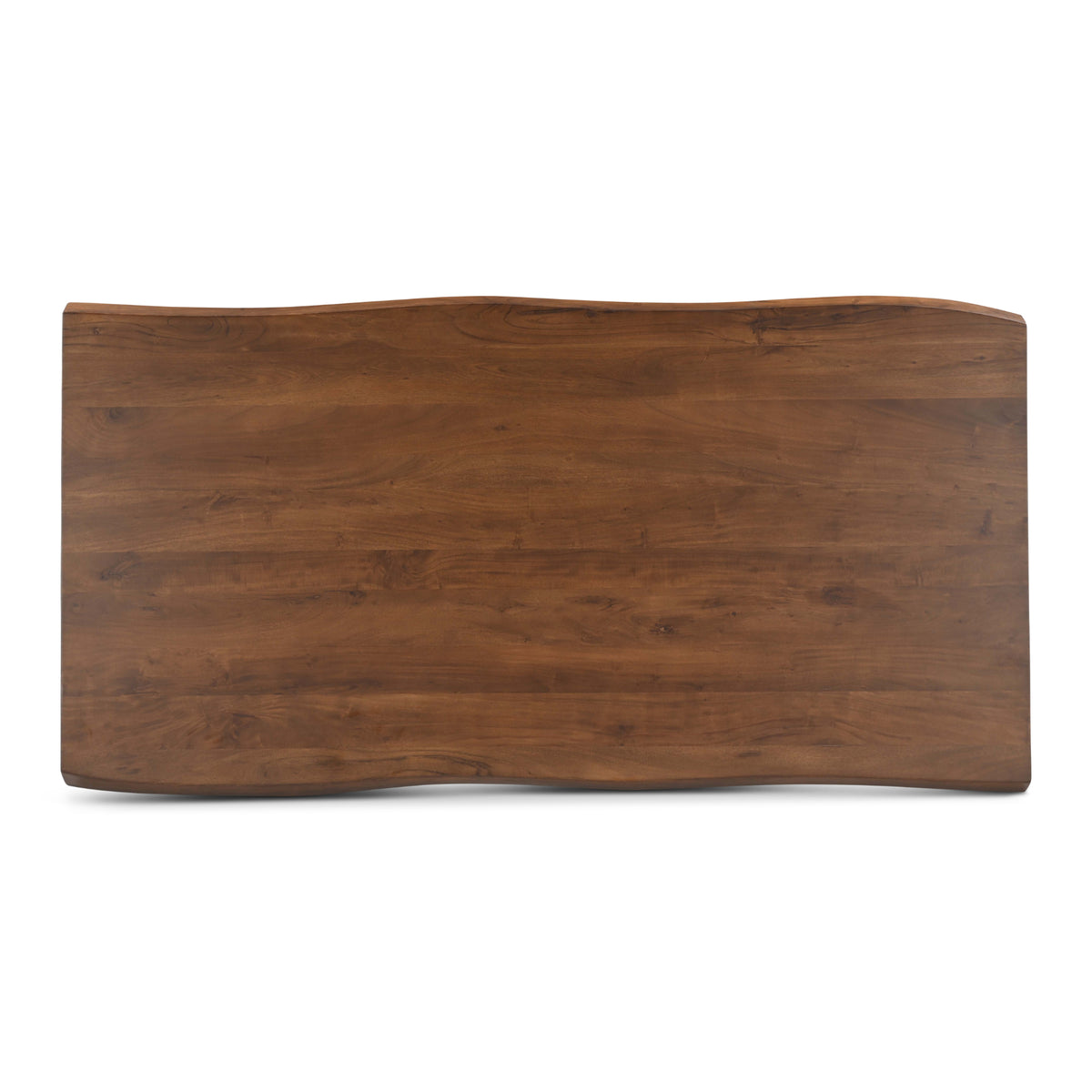 Brooks Dining Table - U Base by Urbia — overhead view showing rich brown acacia grain and organic tabletop edges
