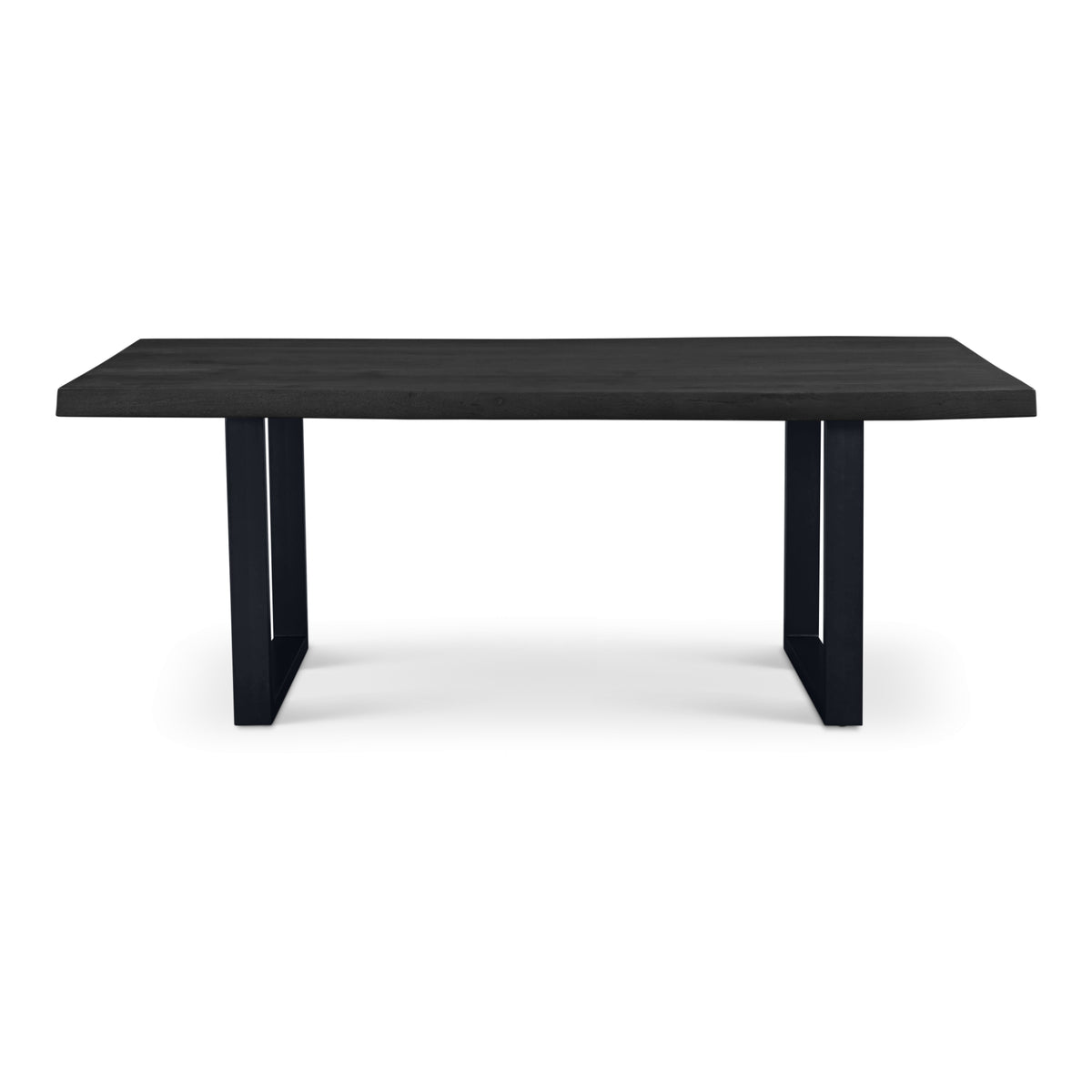 Brooks Dining Table - U Base by Urbia — front profile with dark acacia top and black U-shaped metal legs