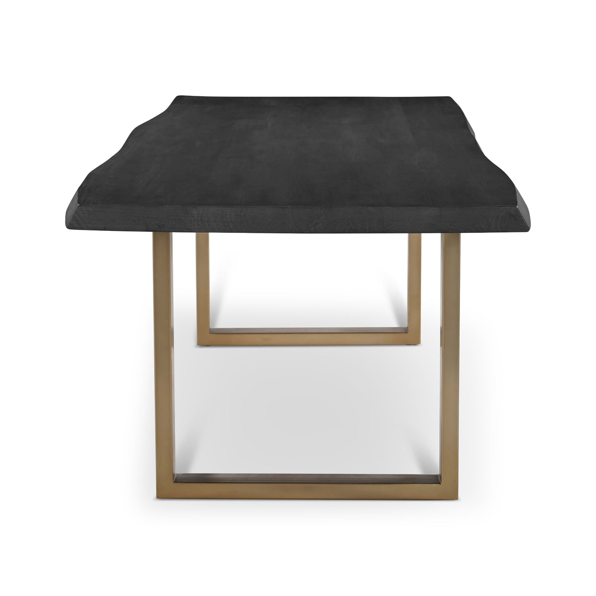 Brooks Dining Table - U Base by Urbia — end view of the black tabletop and inset warm brass-toned U frame