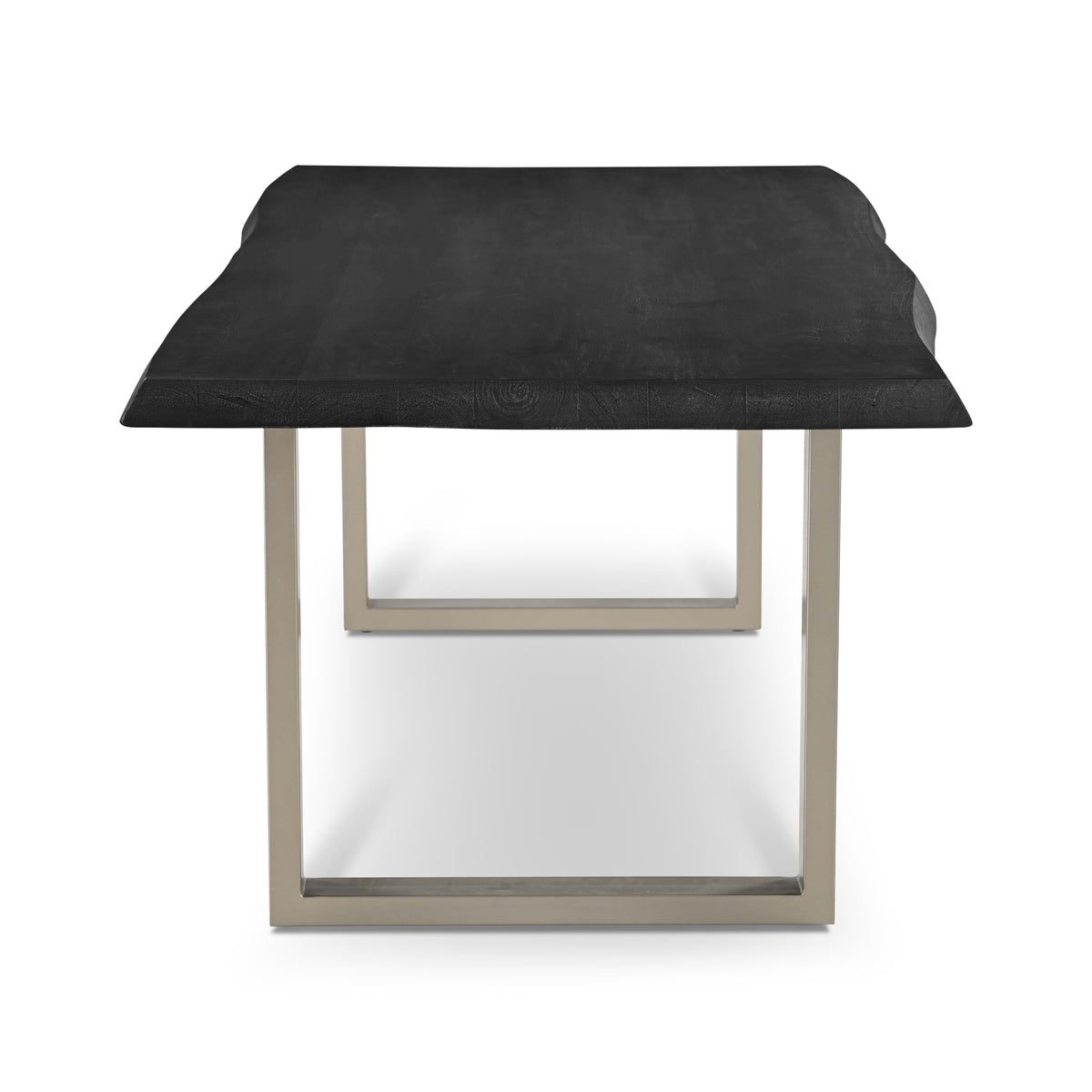 Brooks Dining Table - U Base by Urbia — centered end view of the near-black tabletop and light U-shaped frame
