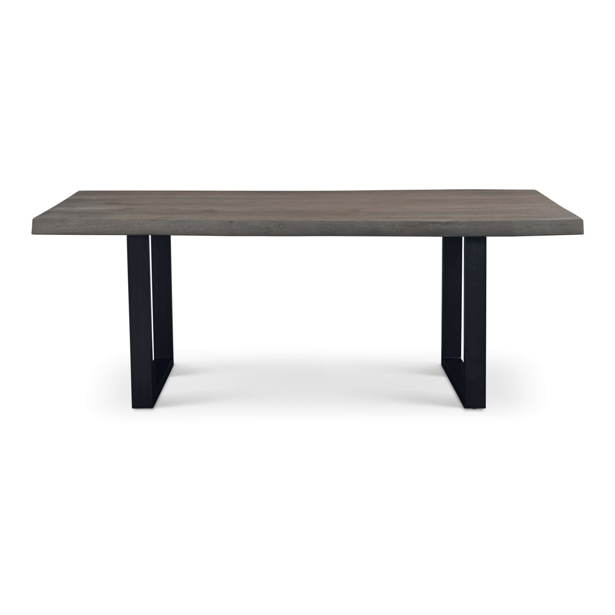 Brooks Dining Table - U Base by Urbia — straight-on front view with gray-toned acacia top and black metal base