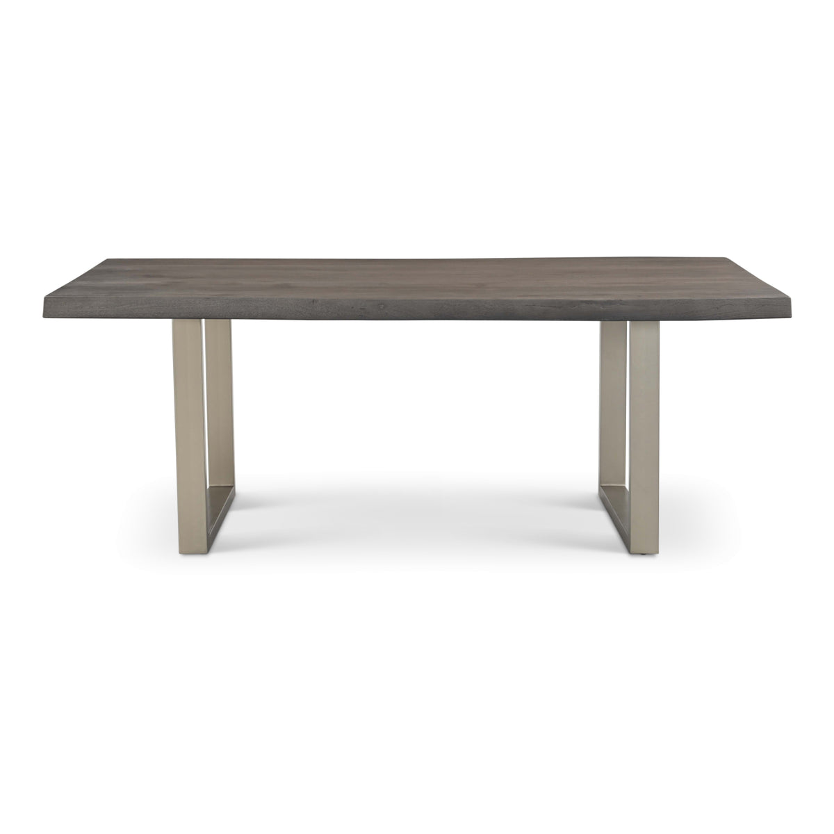 Brooks Dining Table - U Base by Urbia — side profile with dark gray-toned tabletop and light metal U supports