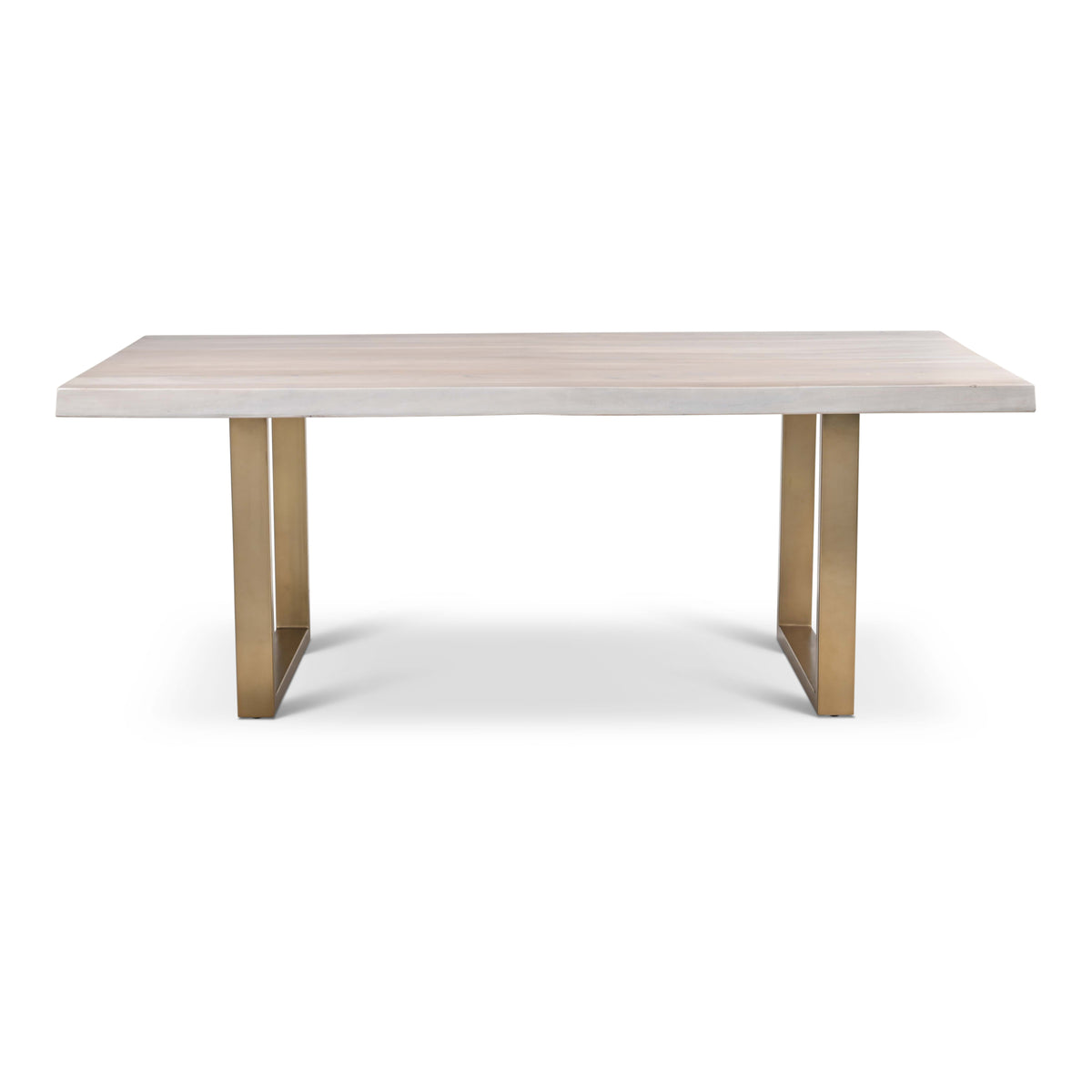 Brooks Dining Table - U Base by Urbia — straight side profile with a pale acacia top on gold-toned metal supports