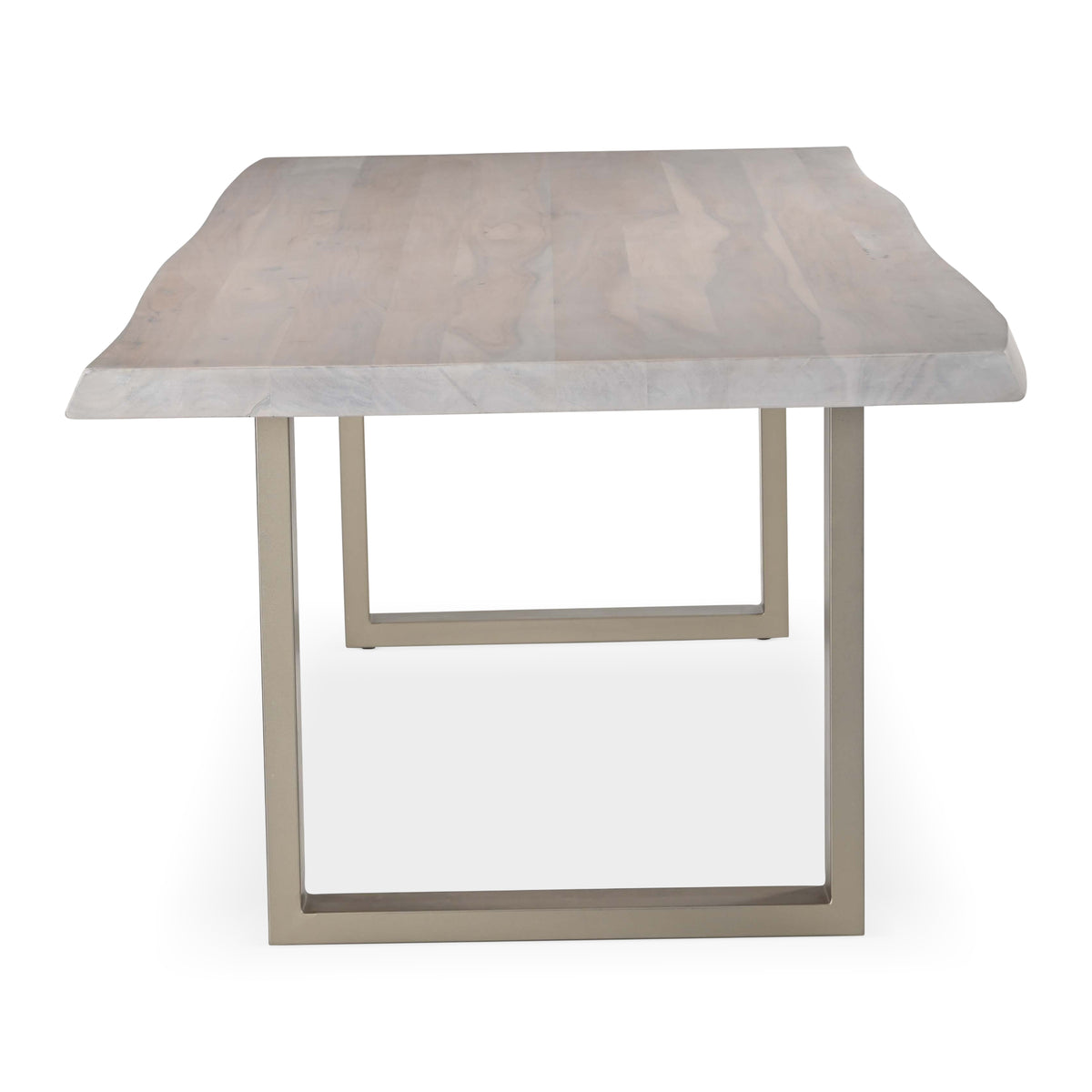 Brooks Dining Table - U Base by Urbia — end view of the pale gray tabletop and rectangular light U-shaped frame