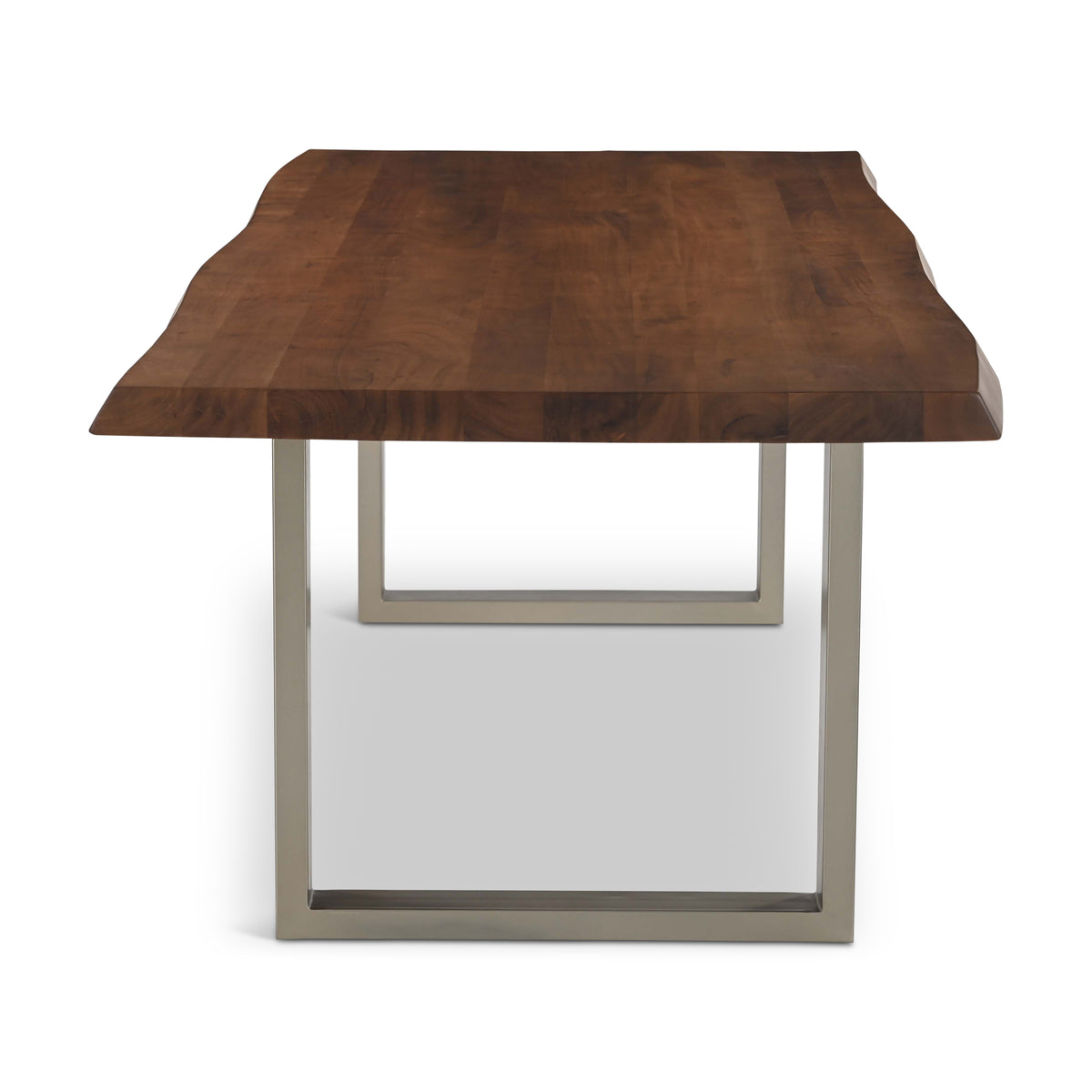 Brooks Dining Table - U Base by Urbia — end-on view highlighting the thick warm brown tabletop and inset U-shaped frame