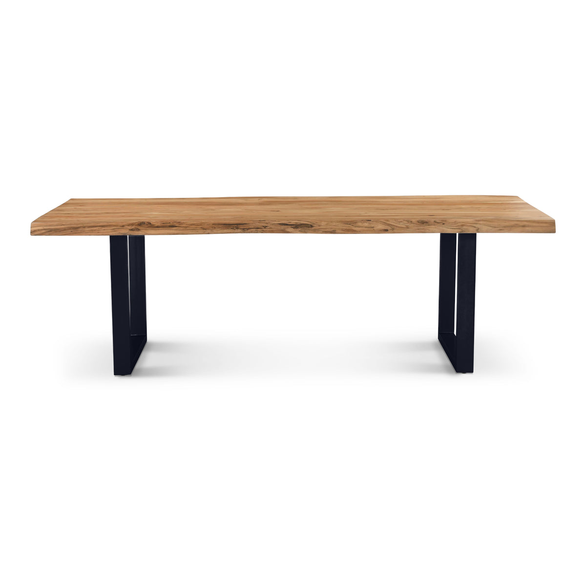Brooks Dining Table - U Base by Urbia — wide front profile with a solid acacia top on two U-shaped metal legs
