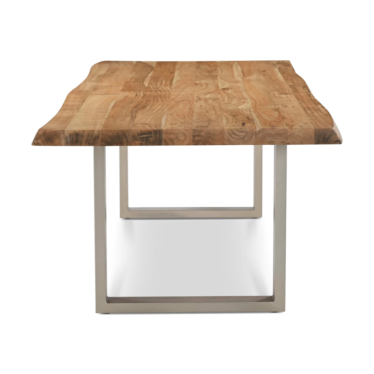 Brooks Dining Table - U Base by Urbia — end-on view highlighting the thick warm tabletop and inset U frame