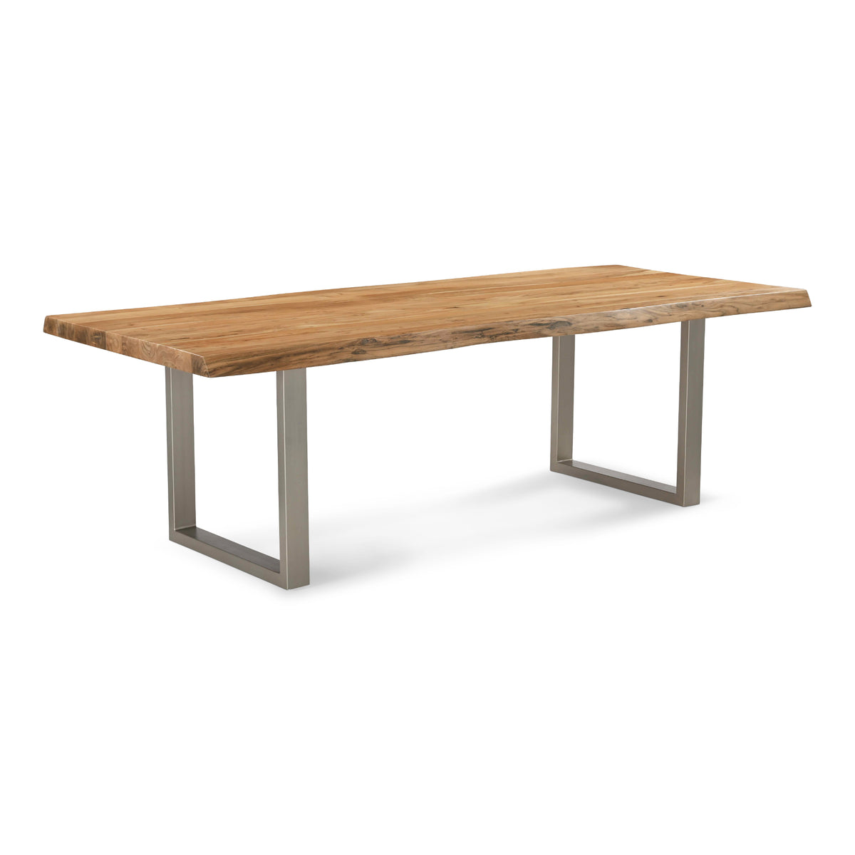 Brooks Dining Table - U Base by Urbia, 92-inch Teak color with Pewter base, three-quarter view