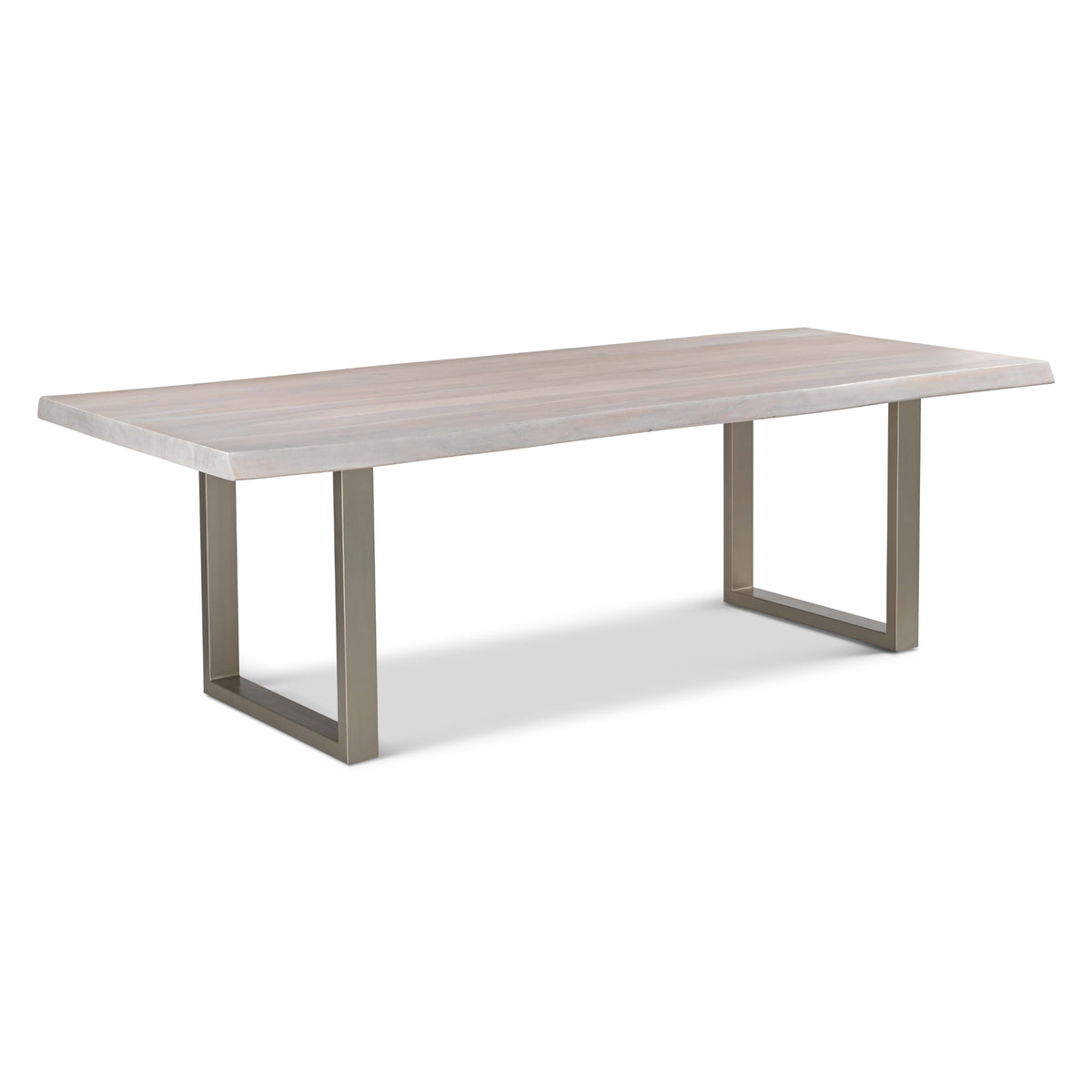 Brooks Dining Table - U Base by Urbia, 92-inch White Wash color with Pewter base, three-quarter view