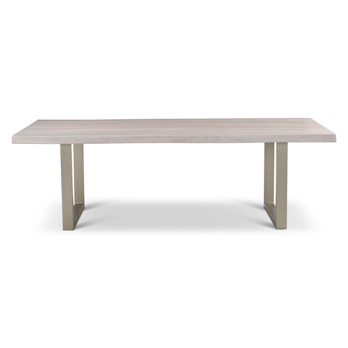 Brooks Dining Table - U Base by Urbia — long side profile with a pale gray-toned top and paired light U-shaped supports