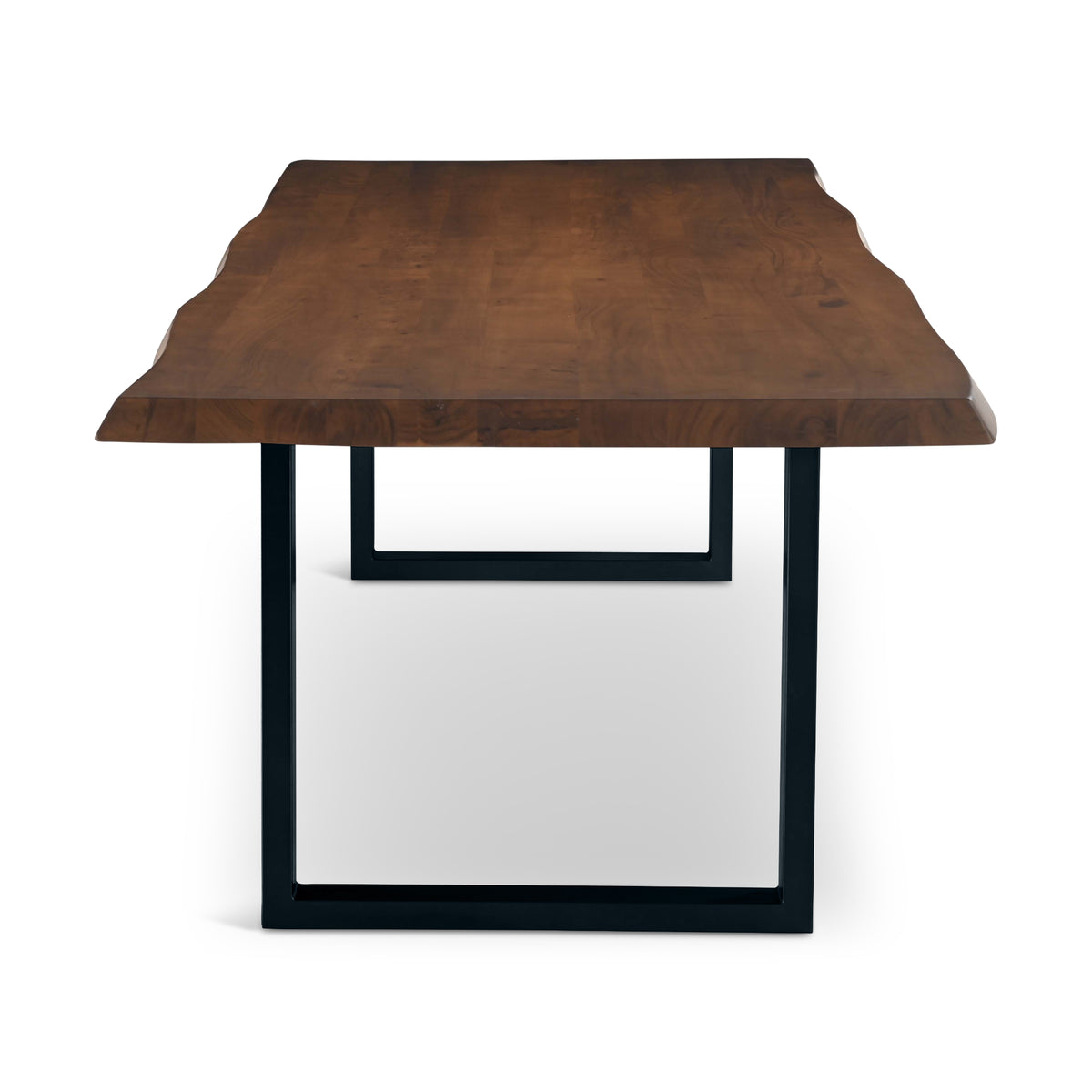 Brooks Dining Table - U Base by Urbia — centered end view of the warm brown tabletop and dark U frame