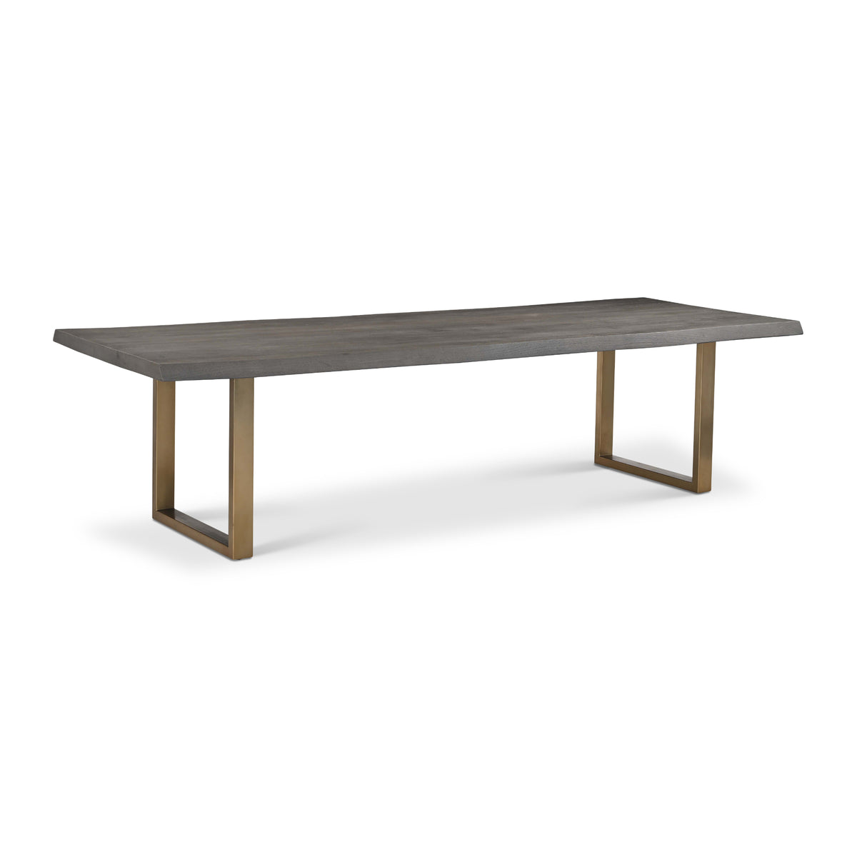 Brooks Dining Table - U Base by Urbia, 116-inch Sandblasted Grey color with Brass base, three-quarter view
