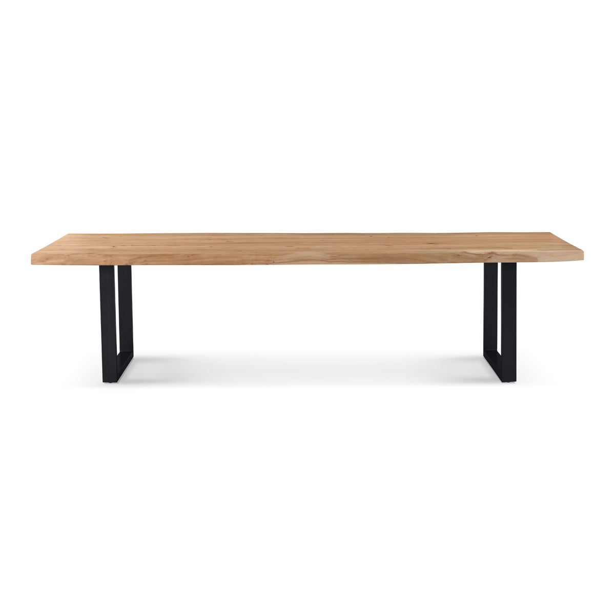 Brooks Dining Table - U Base by Urbia — full side profile with a solid acacia live-edge top on U-shaped metal legs