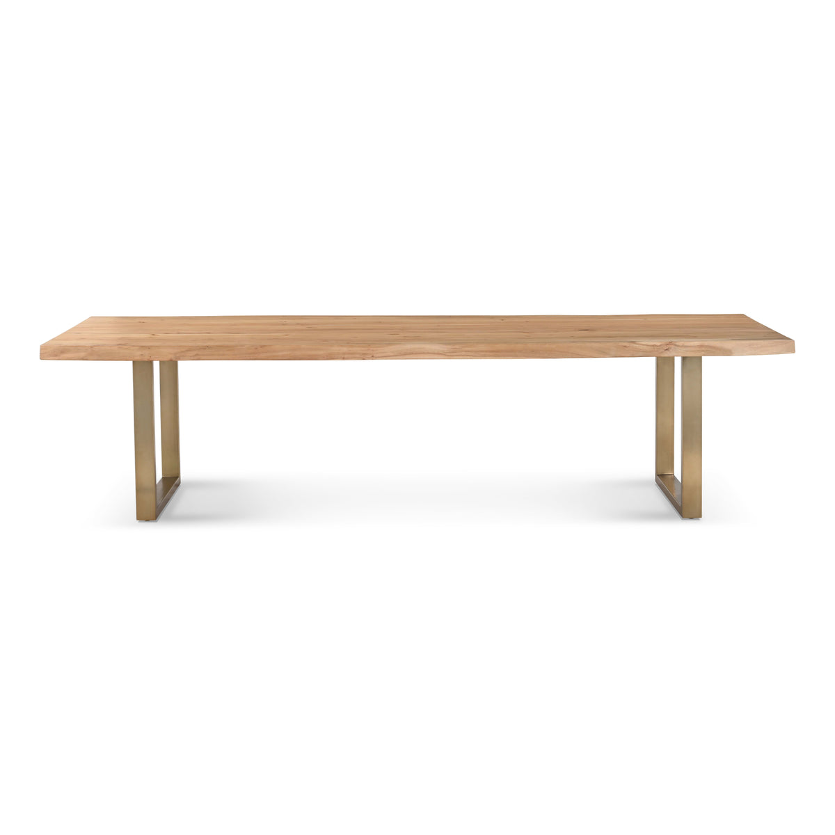 Brooks Dining Table - U Base by Urbia — wide side profile of the long warm natural tabletop on two U-shaped supports