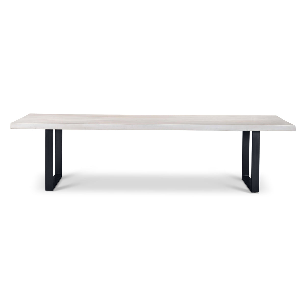 Brooks Dining Table - U Base by Urbia — wide side profile of the long pale tabletop on two black U supports