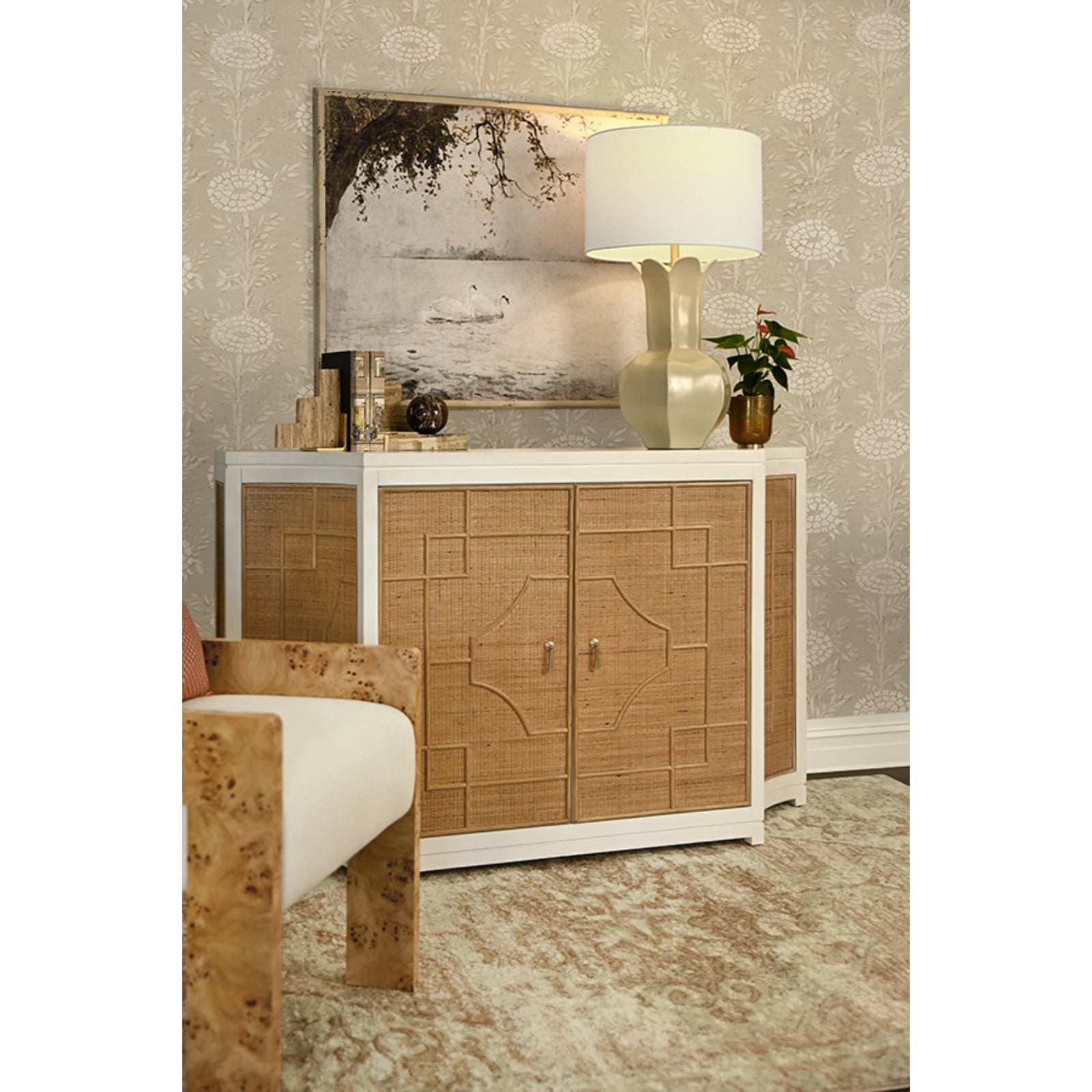 Isabel Two Door Decorative Rattan Overlay Cabinet