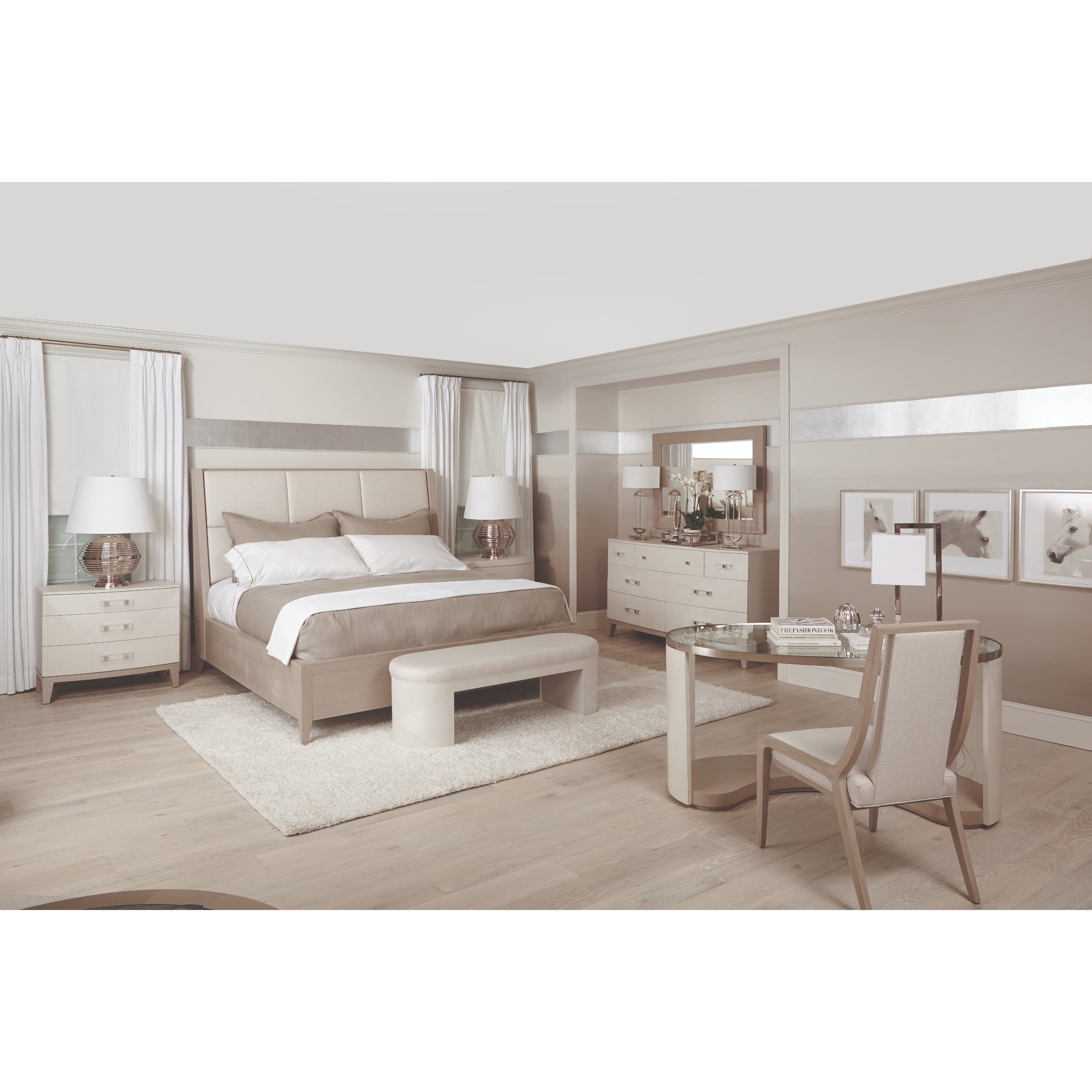 Axiom Upholstered Panel Bed with Wooden Footboard and Side Rails by Bernhardt