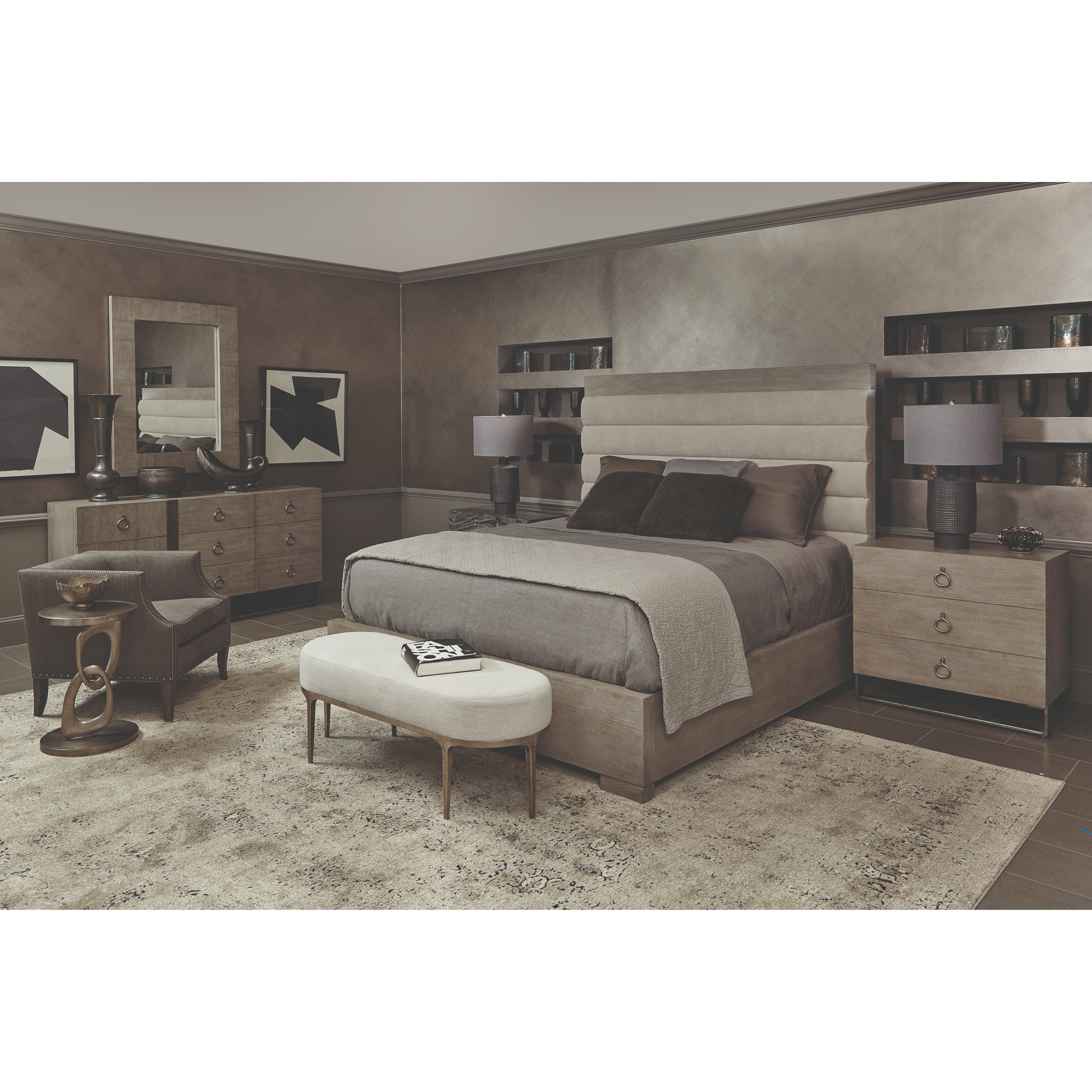 Linea Upholstered Panel Bed with Wooden Footboard and Side Rails by Bernhardt