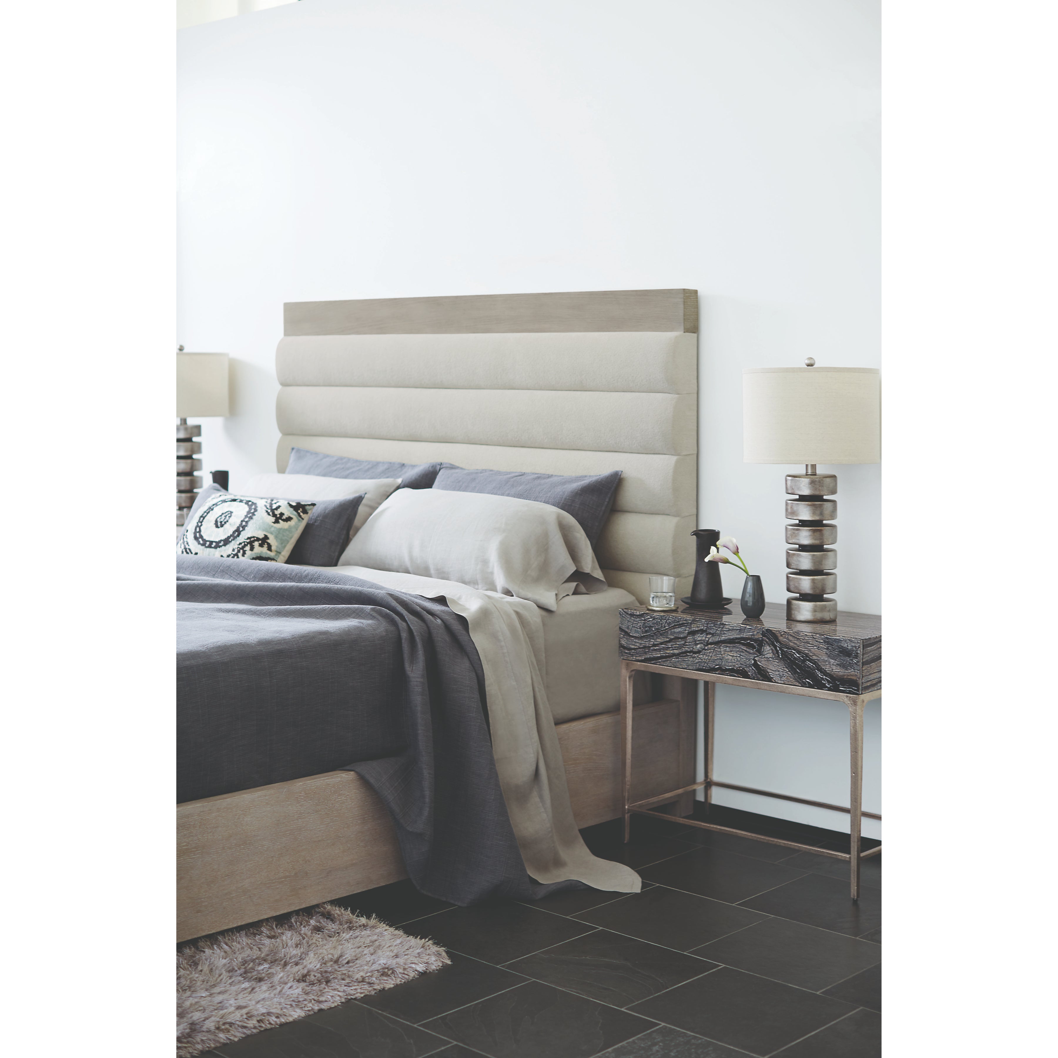 Linea Upholstered Panel Bed with Wooden Footboard and Side Rails by Bernhardt
