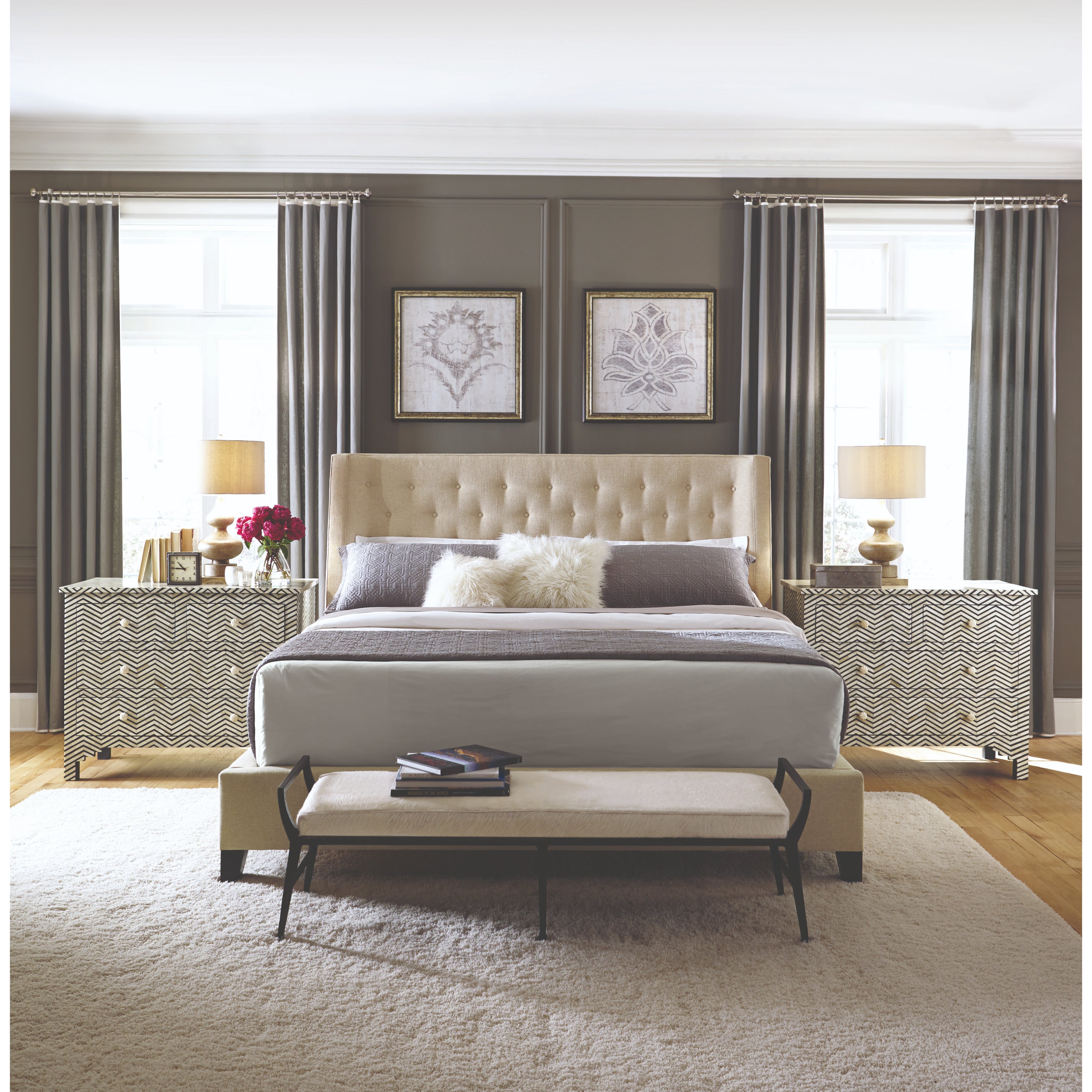 Maxime Shelter Bed with Button Panel Headboard by Bernhardt