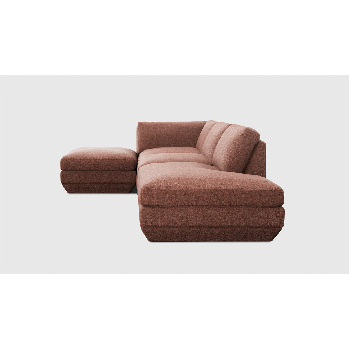Podium Modular 4PC Lounge Sectional B - LF by Gus* — rust-brown upholstery, chaise-end angled studio view