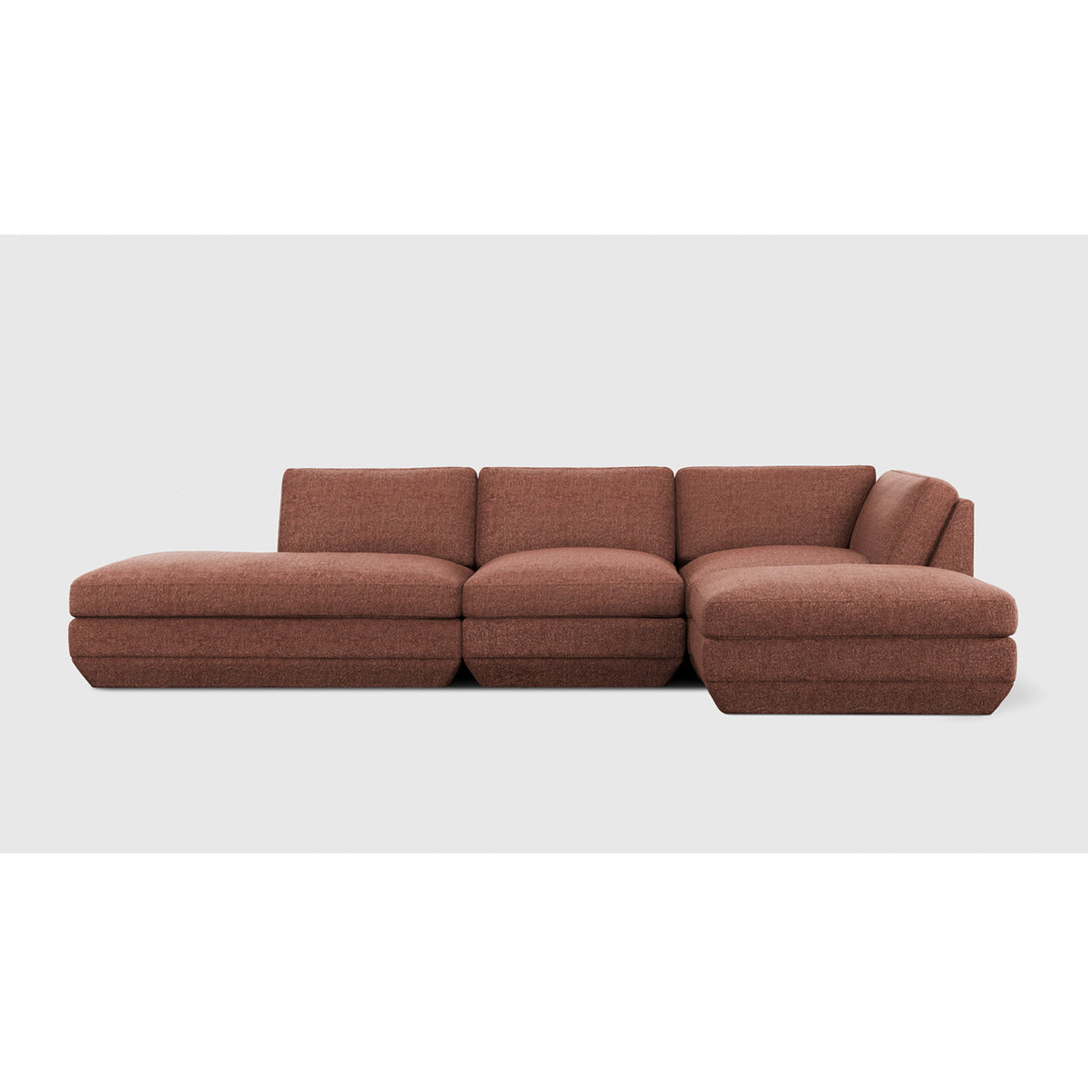 Podium Modular 4PC Lounge Sectional B - RF by Gus* — rust-brown upholstery, straight-on front studio view
