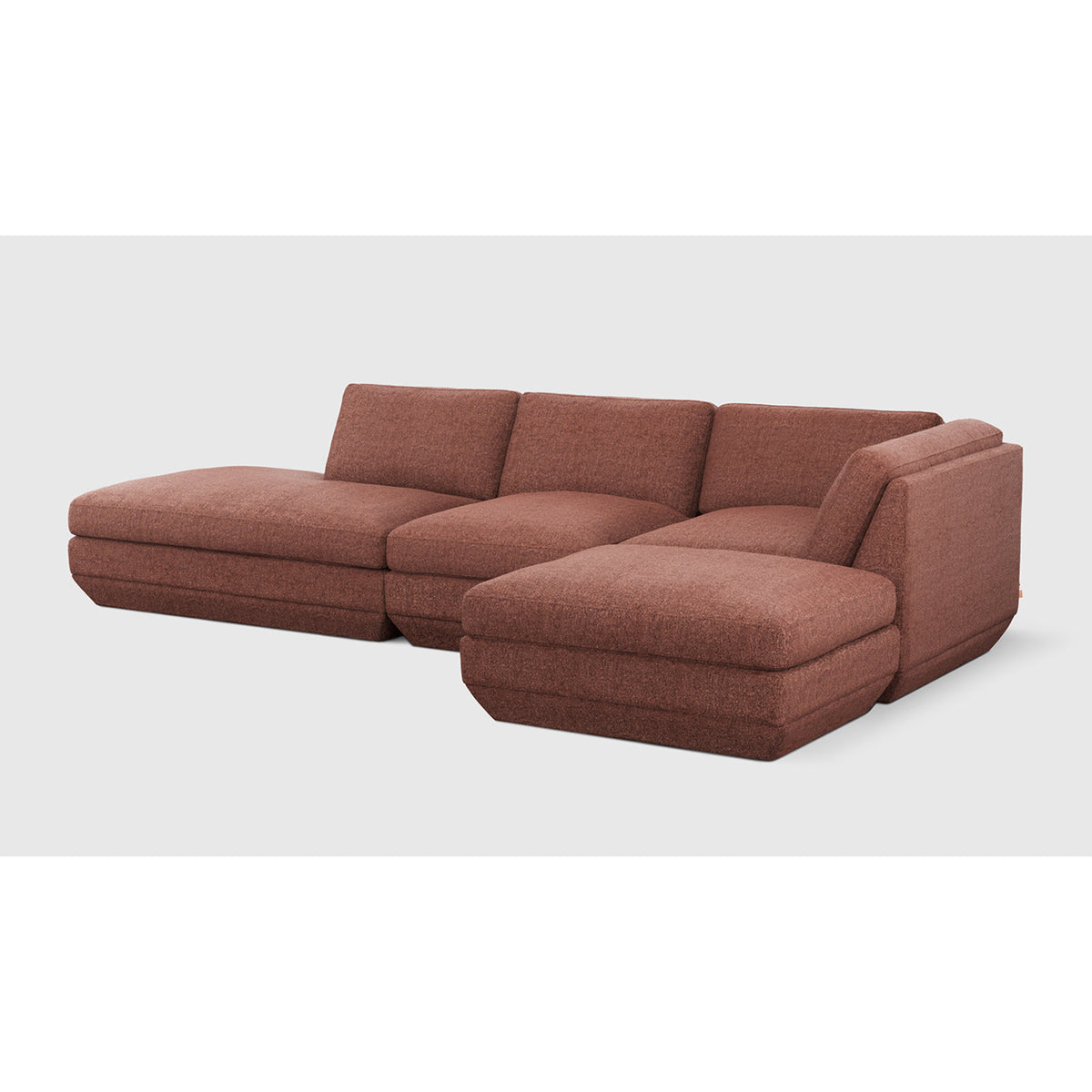 Podium Modular 4PC Lounge Sectional B - RF by Gus* — Regency Beet upholstery, three-quarter studio view
