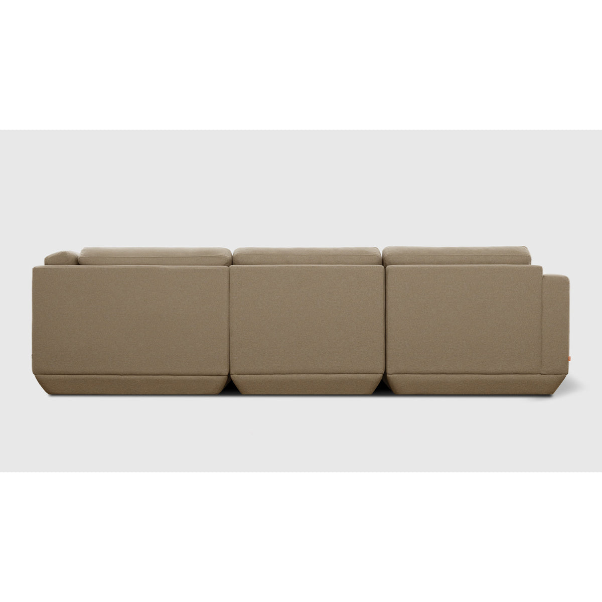 Podium Modular 4PC Lounge Sectional A by Gus* with taupe upholstery, straight rear view.