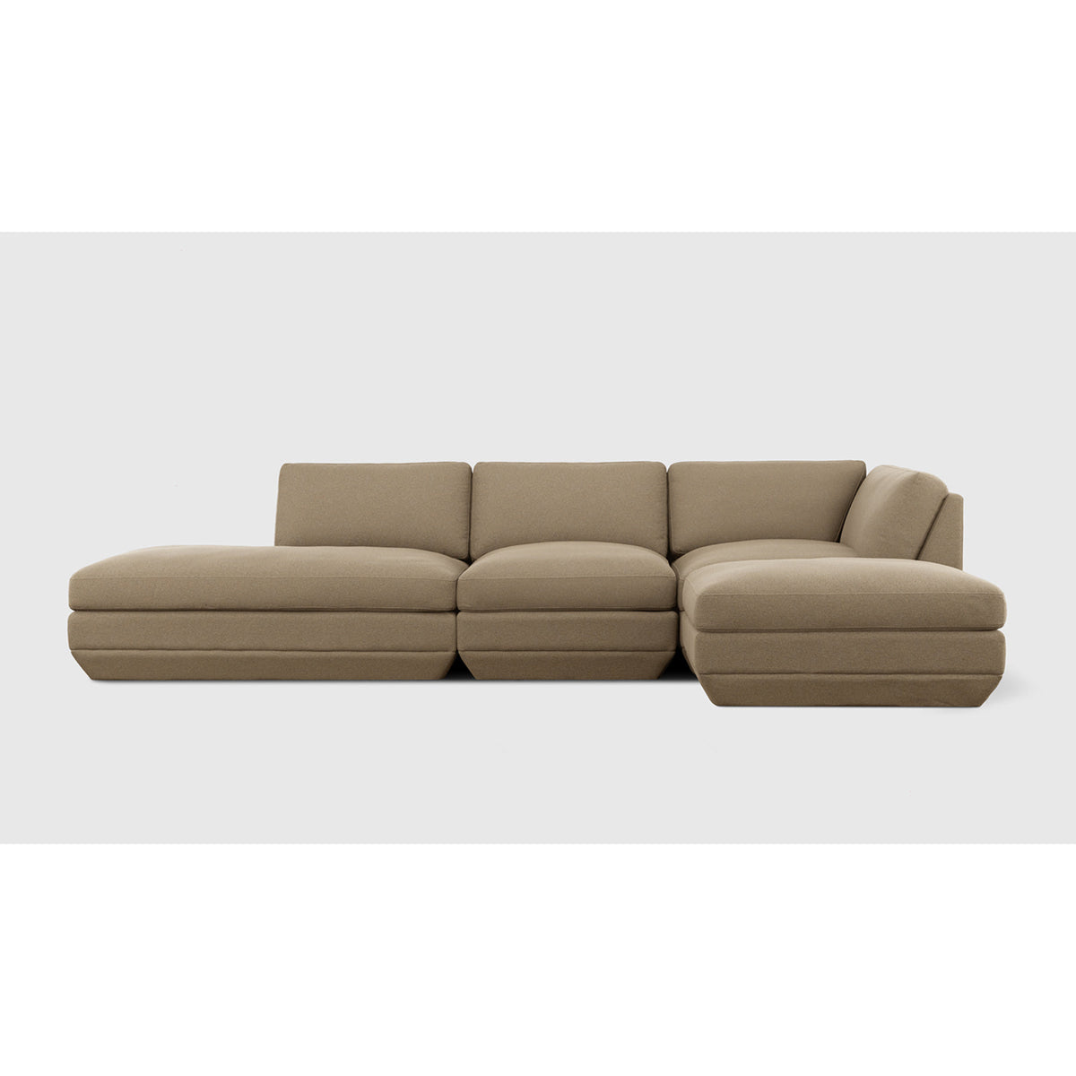 Podium Modular 4PC Lounge Sectional B - RF by Gus* — warm taupe upholstery, straight-on front studio view