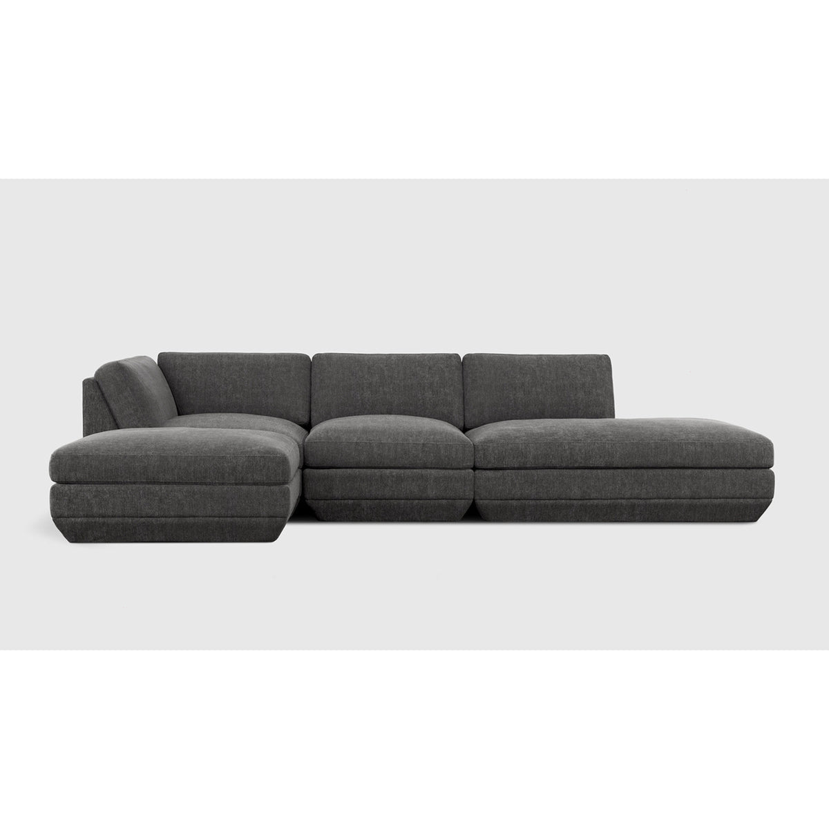 Podium Modular 4PC Lounge Sectional B - LF by Gus* — charcoal-gray upholstery, straight-on front studio view