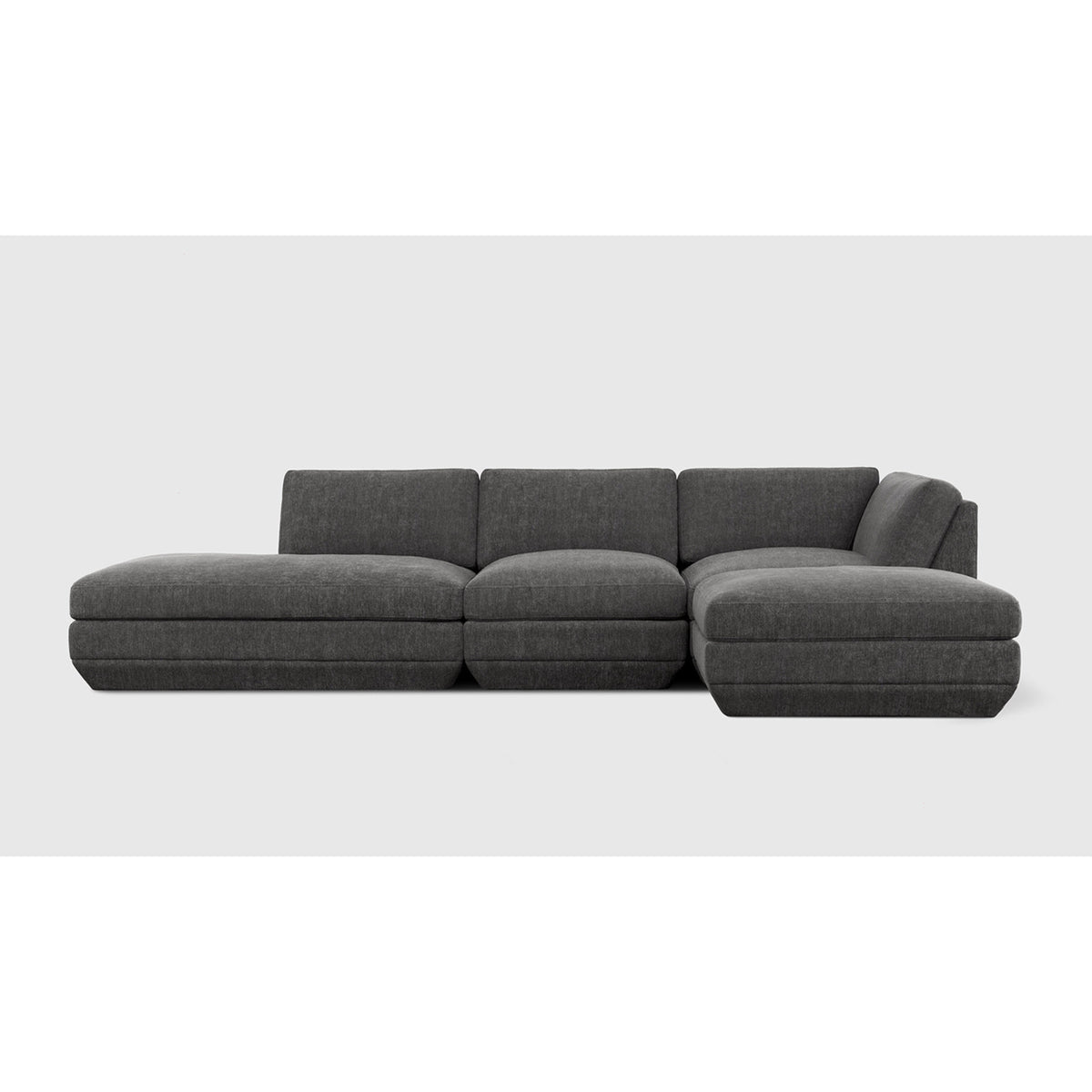 Podium Modular 4PC Lounge Sectional B - RF by Gus* — charcoal-gray upholstery, straight-on front studio view